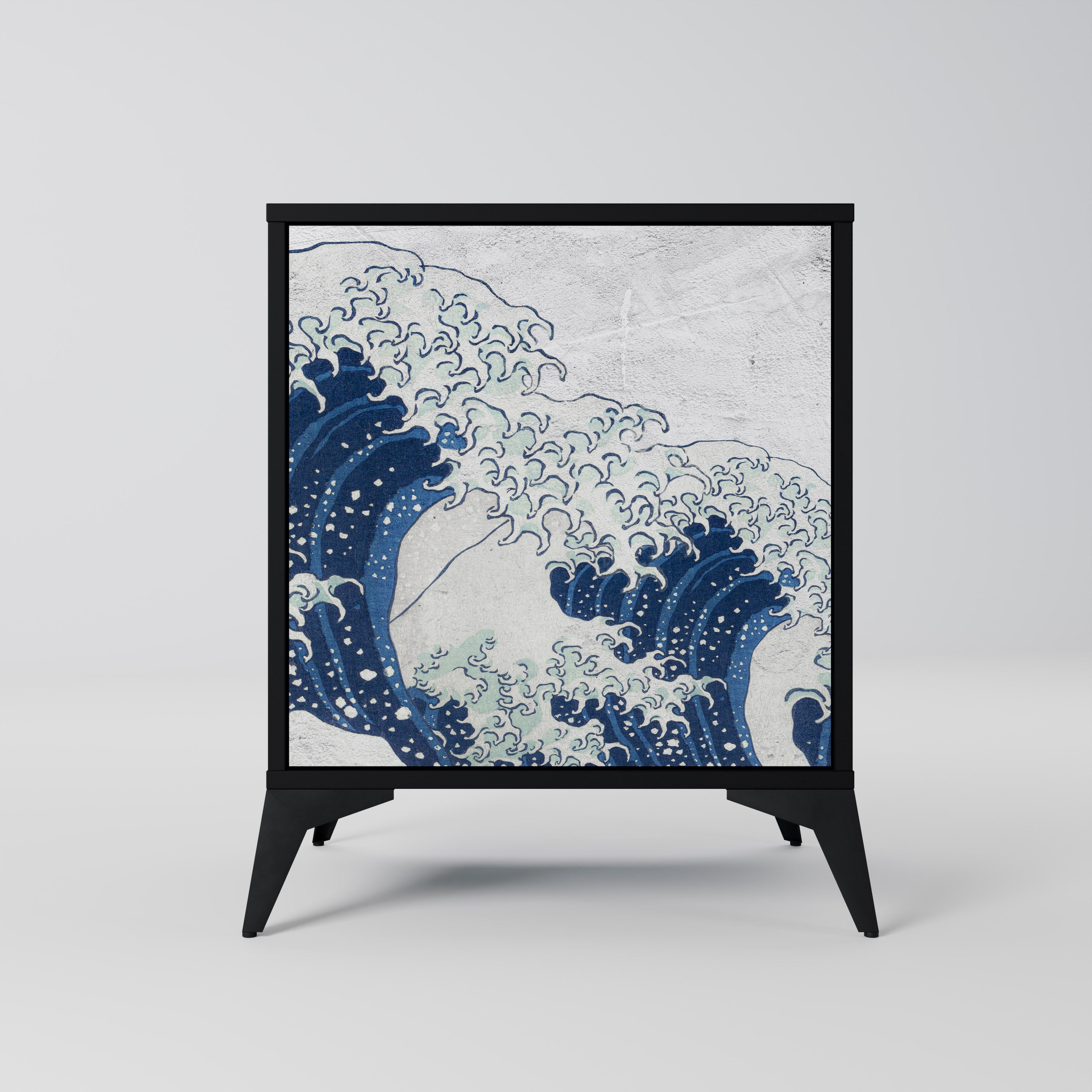 THE GREAT WAVE AT KANAGAWA Sideboard mit 1 Tür in Schwarz