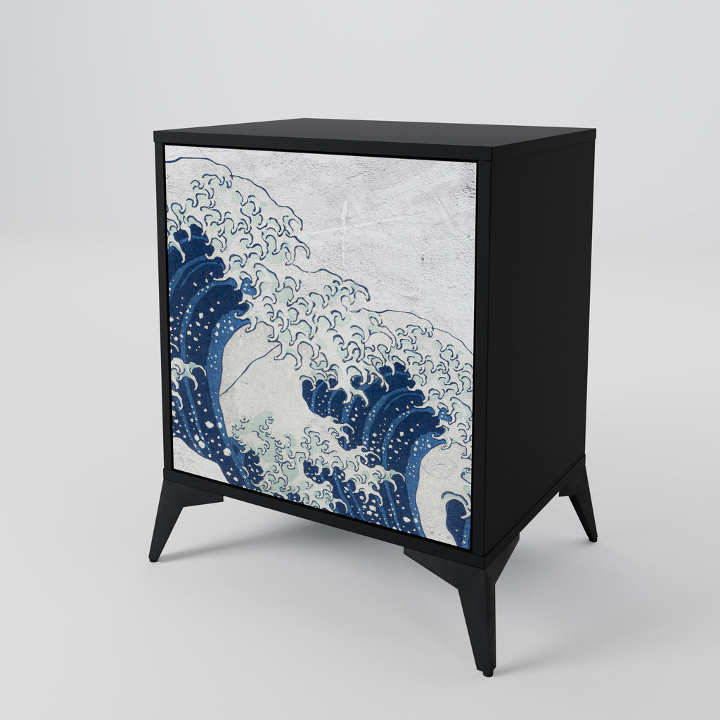 THE GREAT WAVE AT KANAGAWA Sideboard mit 1 Tür in Schwarz