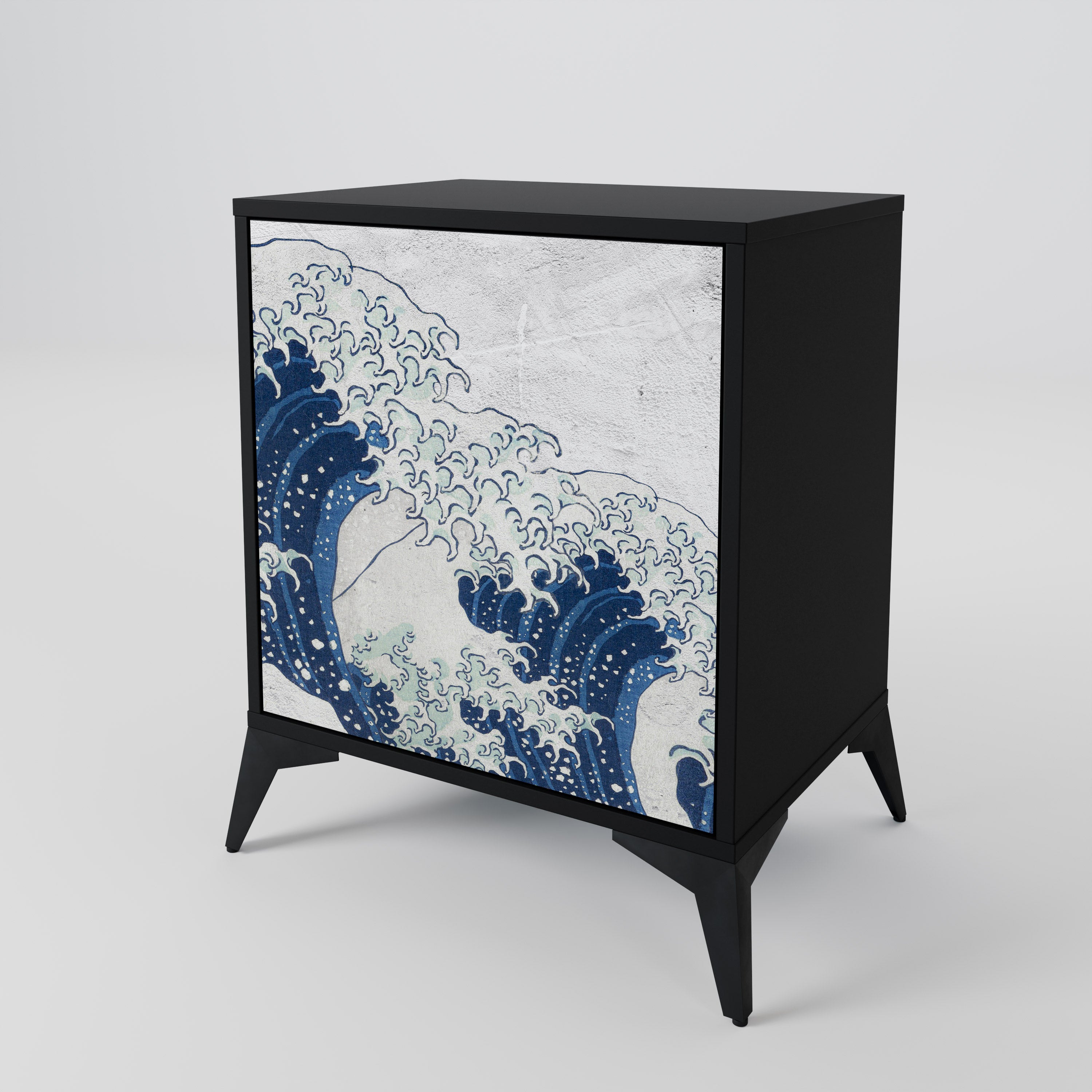 THE GREAT WAVE AT KANAGAWA Sideboard mit 1 Tür in Schwarz