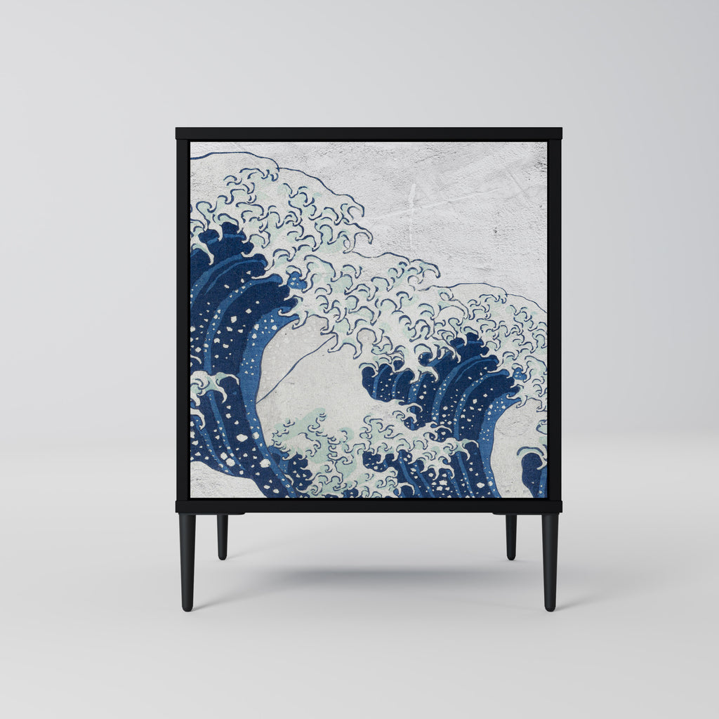 THE GREAT WAVE AT KANAGAWA Sideboard mit 1 Tür in Schwarz