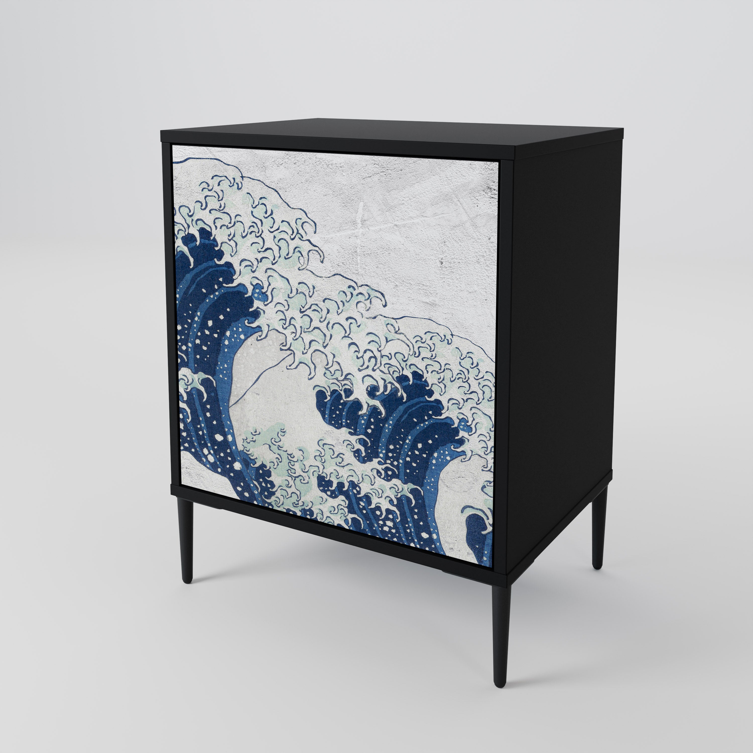 THE GREAT WAVE AT KANAGAWA Sideboard mit 1 Tür in Schwarz