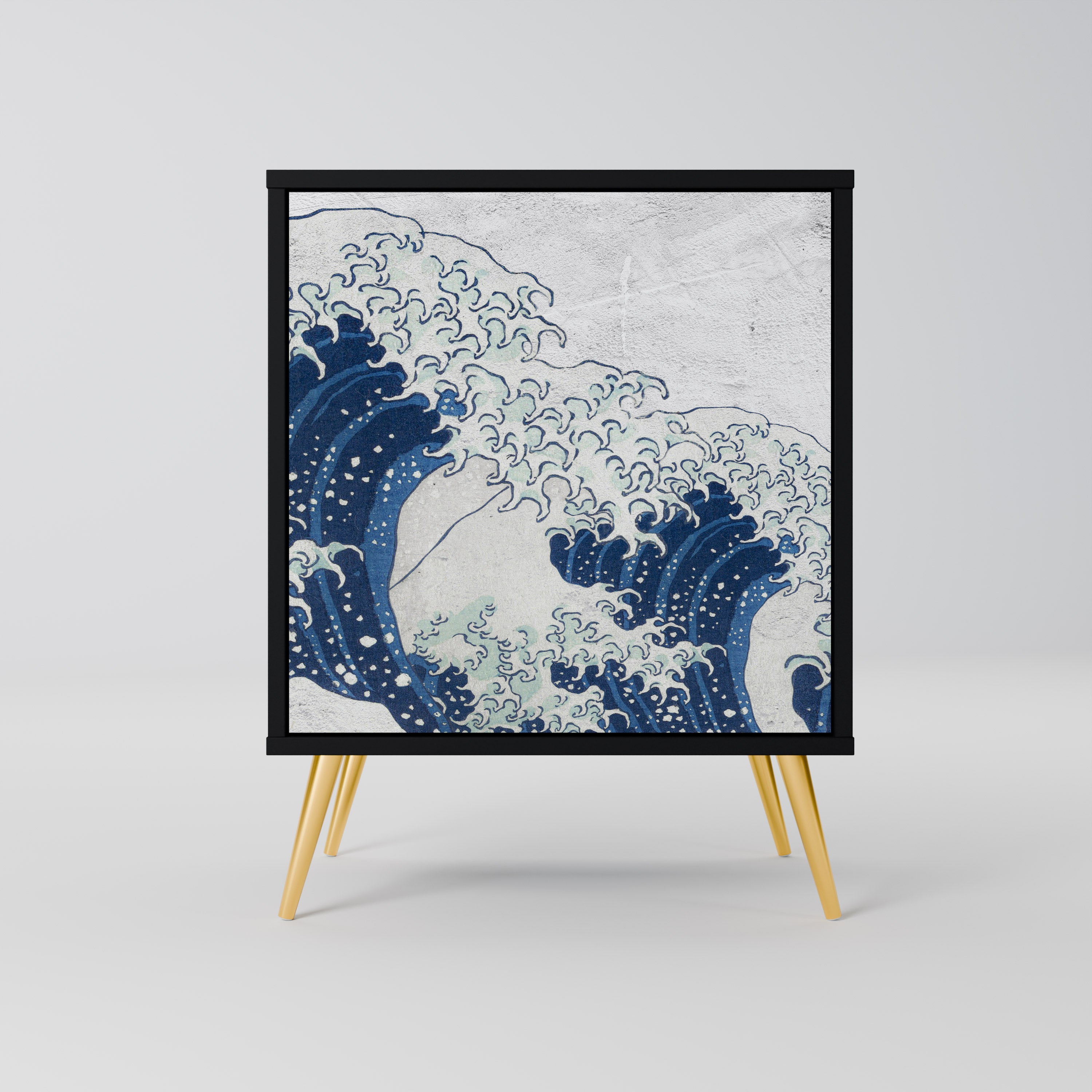 THE GREAT WAVE AT KANAGAWA Sideboard mit 1 Tür in Schwarz