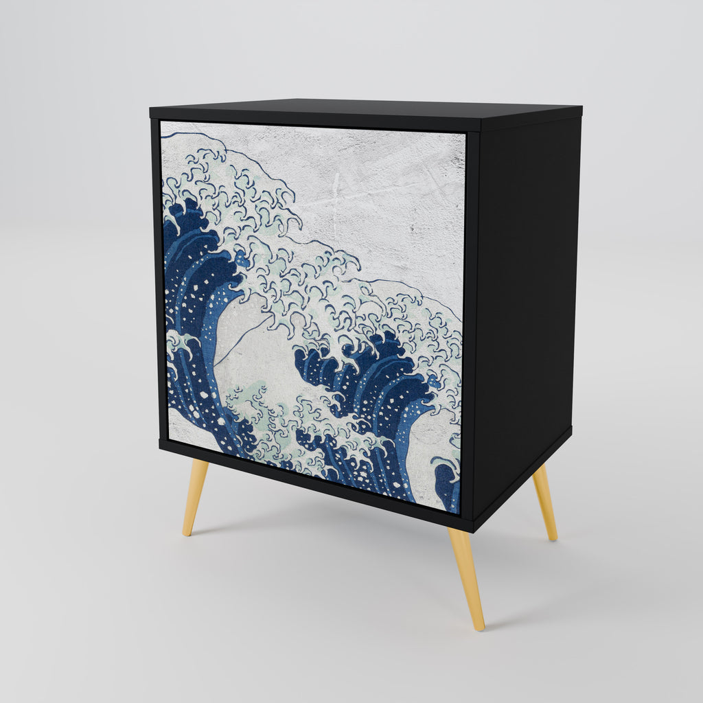 THE GREAT WAVE AT KANAGAWA Sideboard mit 1 Tür in Schwarz