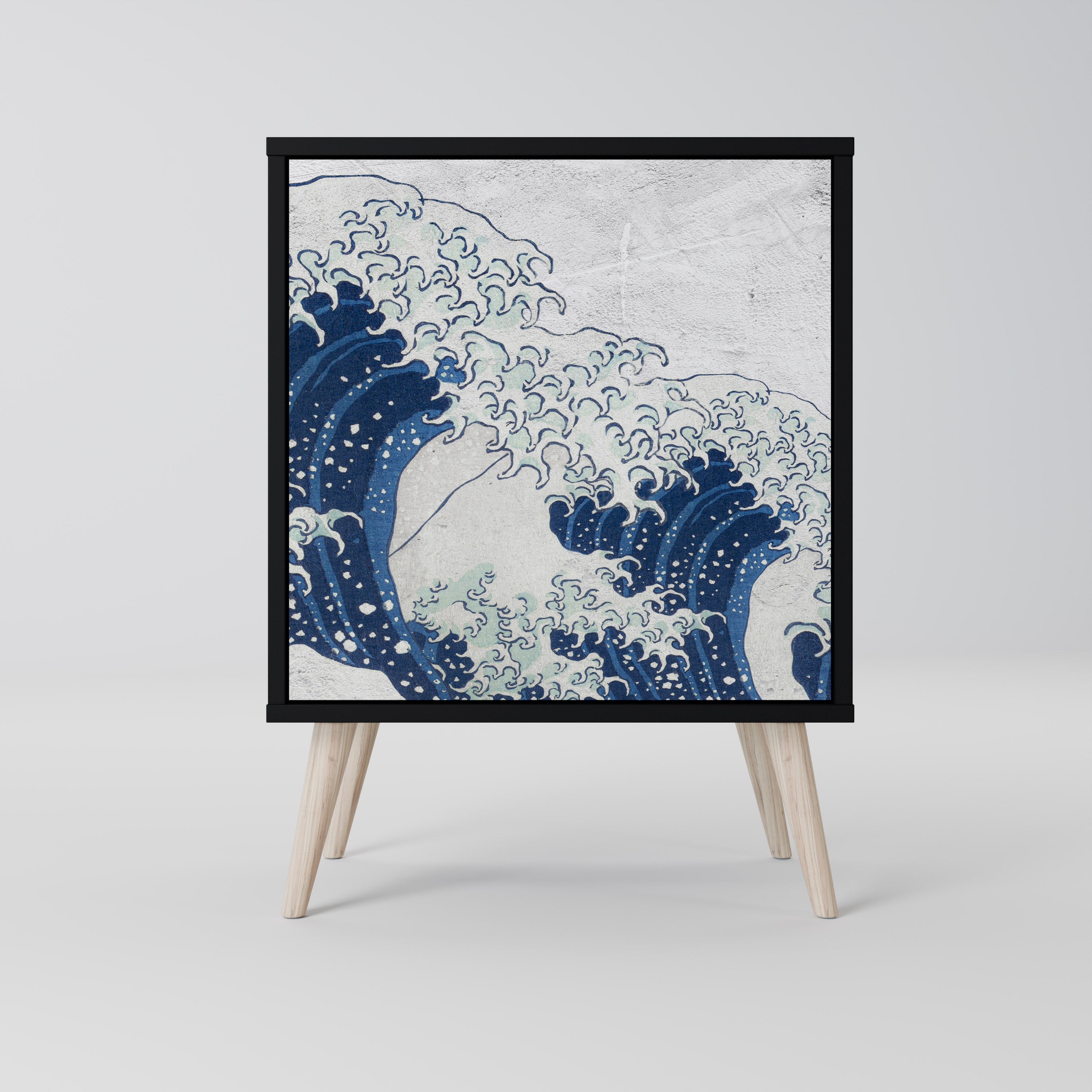 THE GREAT WAVE AT KANAGAWA Sideboard mit 1 Tür in Schwarz