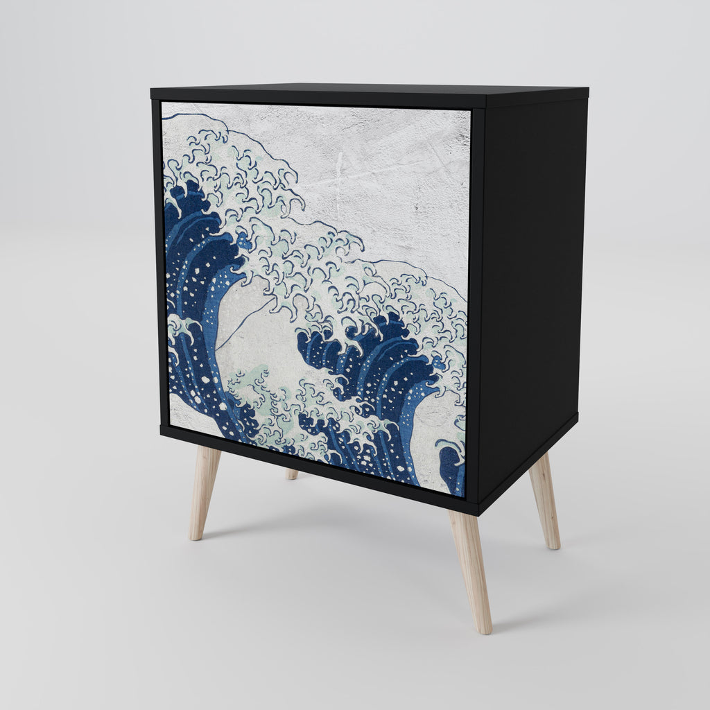 THE GREAT WAVE AT KANAGAWA Sideboard mit 1 Tür in Schwarz