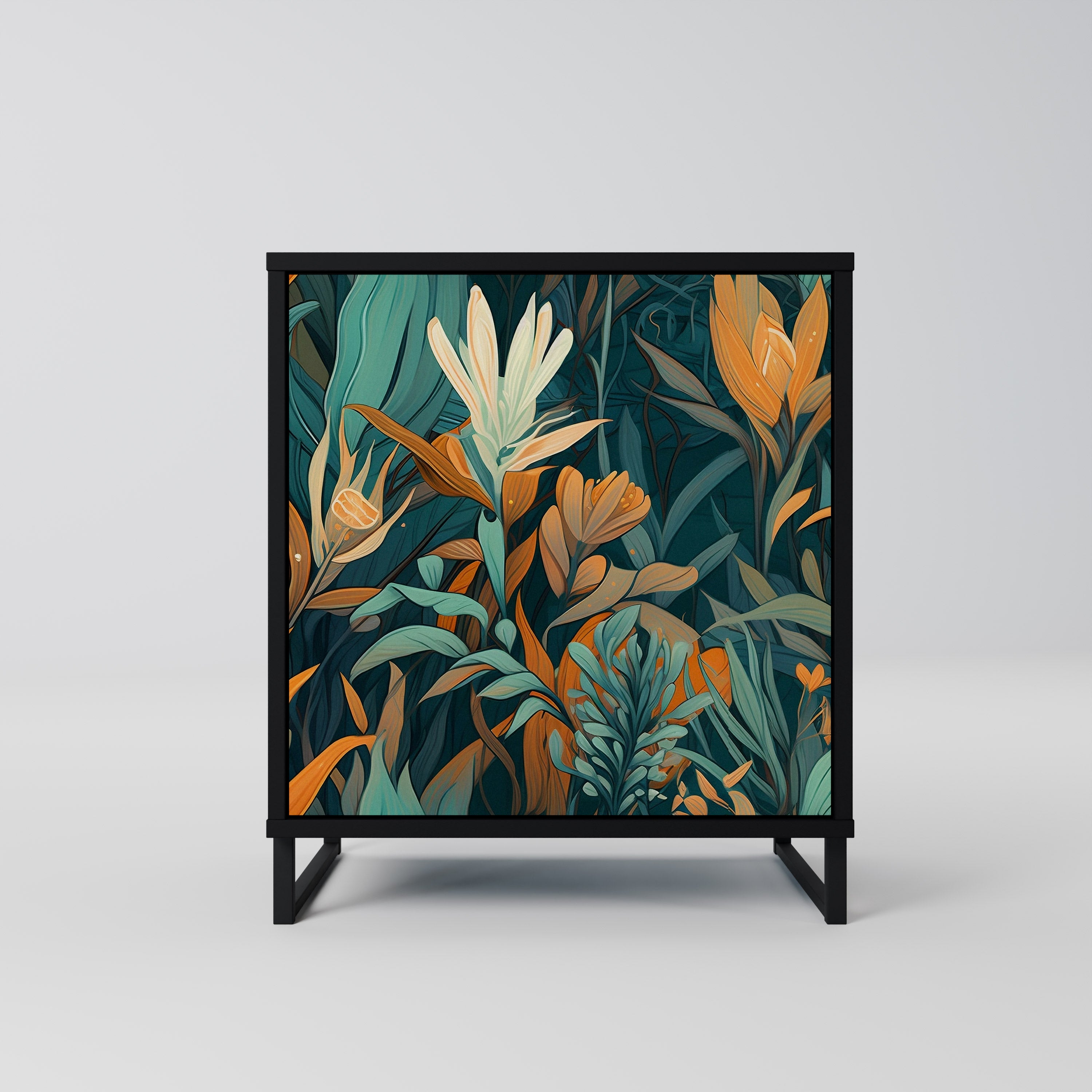 FLORAL SERENITY Sideboard mit 1 Tür in Schwarz