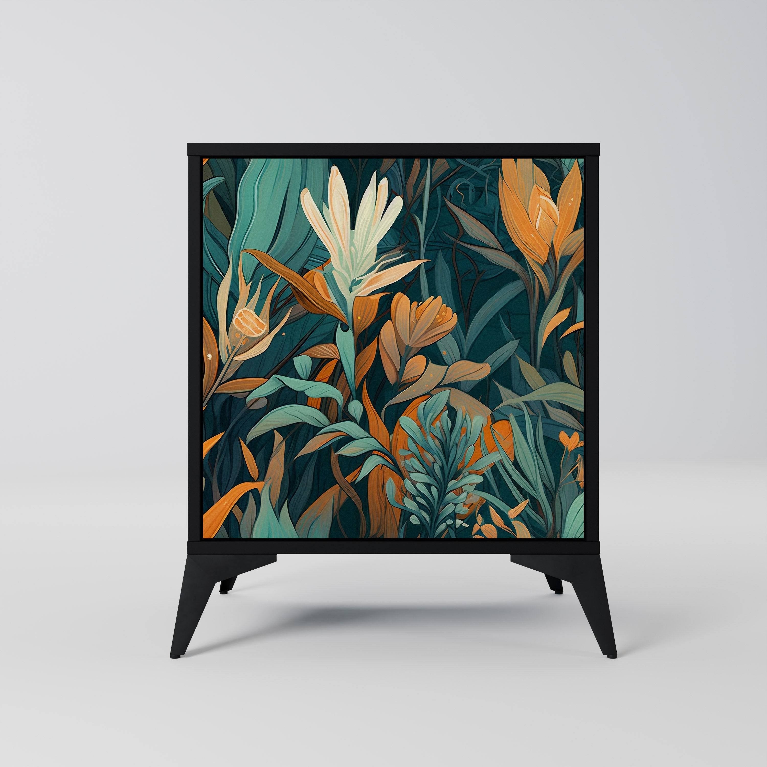 FLORAL SERENITY Sideboard mit 1 Tür in Schwarz