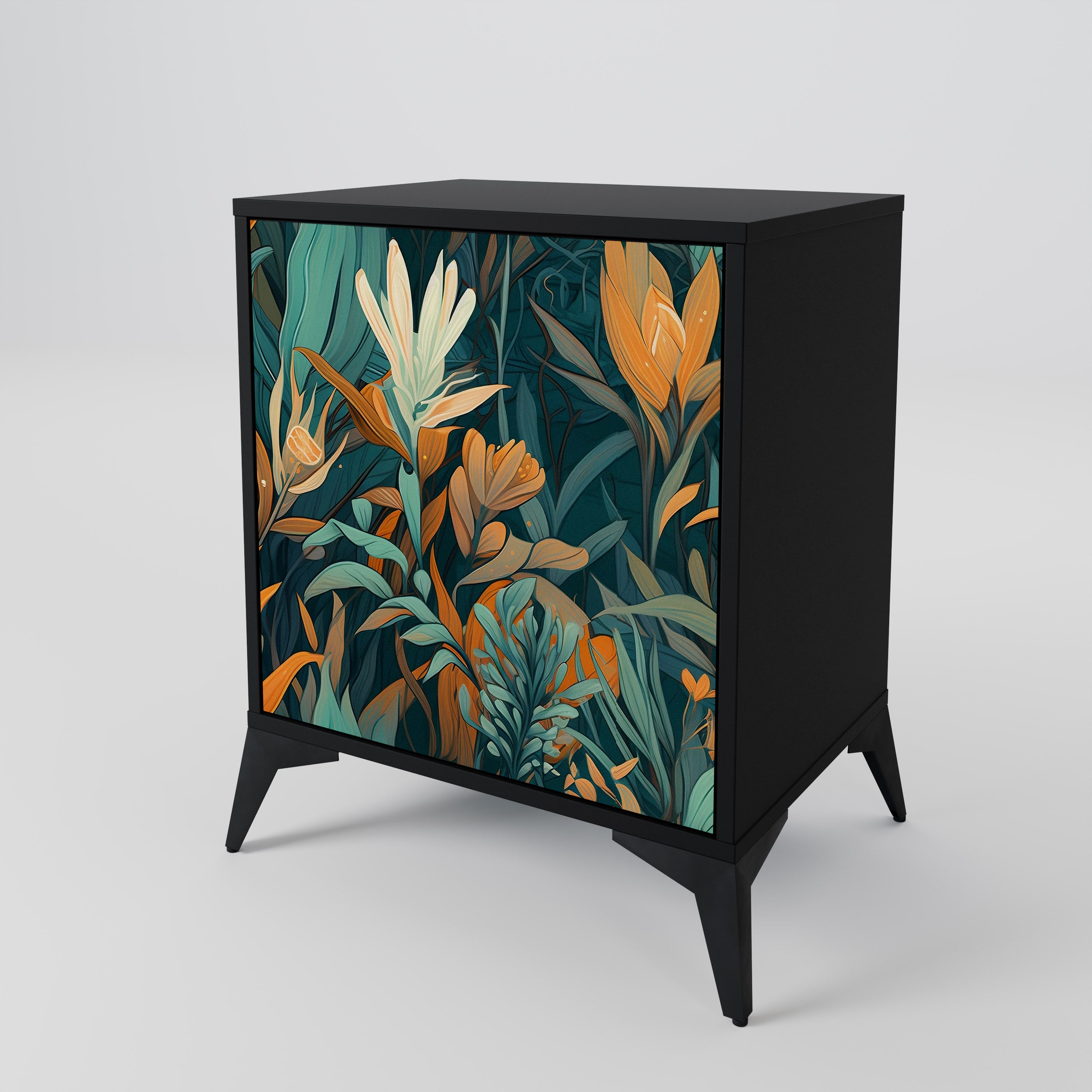 FLORAL SERENITY Sideboard mit 1 Tür in Schwarz