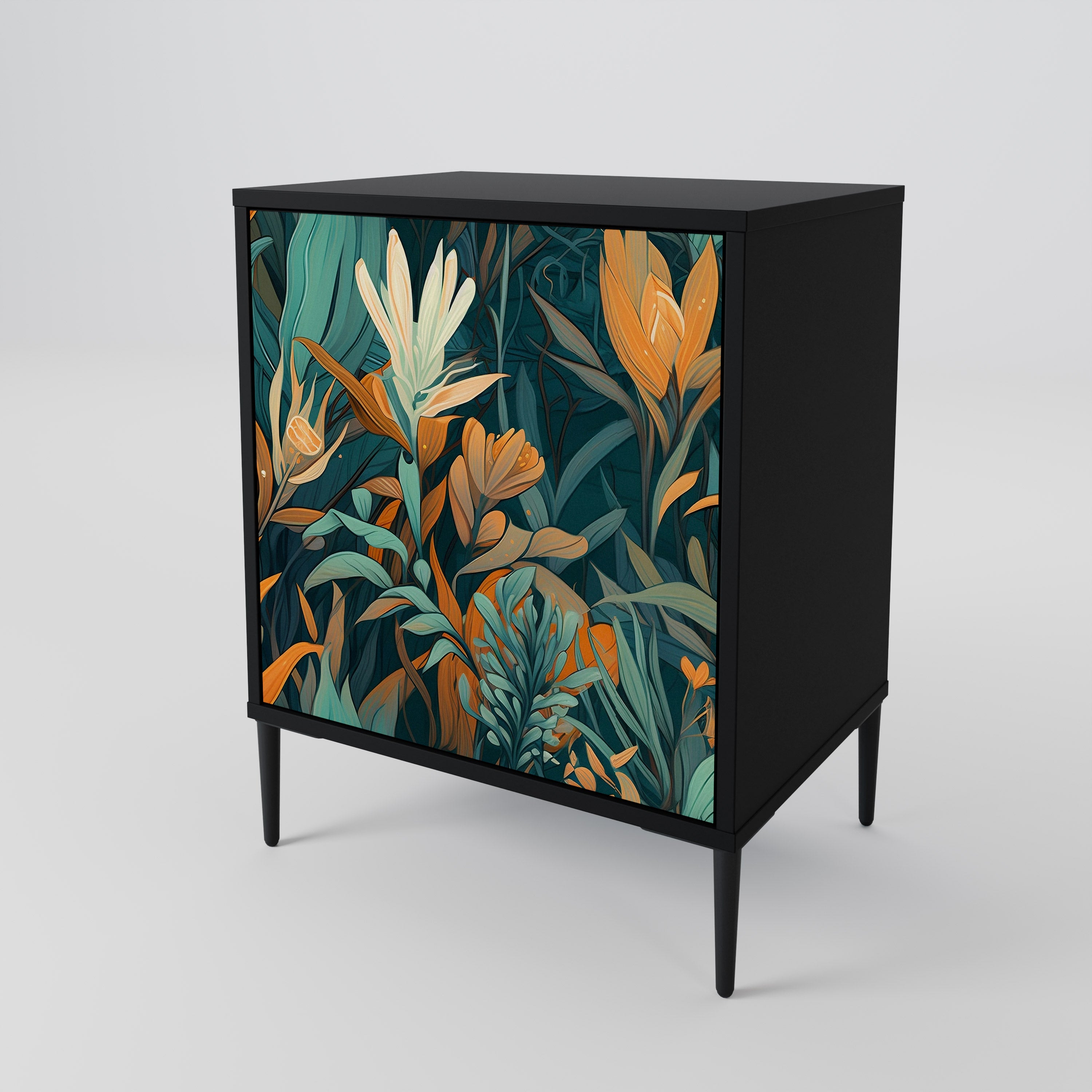 FLORAL SERENITY Sideboard mit 1 Tür in Schwarz