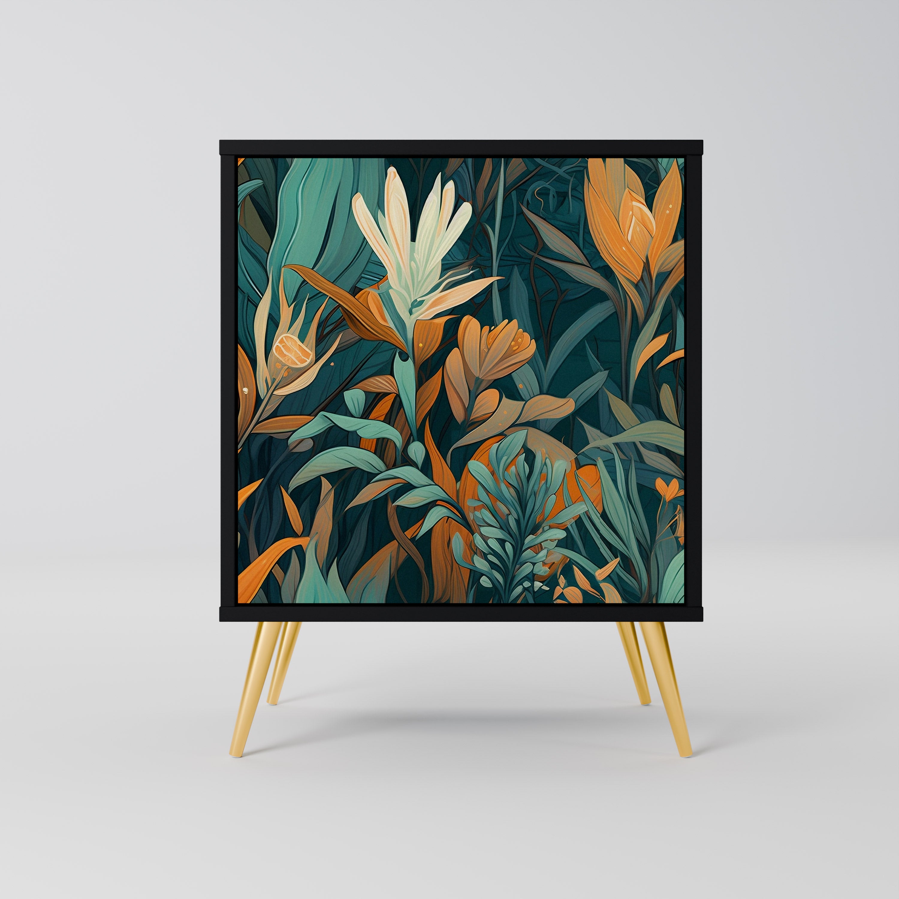 FLORAL SERENITY Sideboard mit 1 Tür in Schwarz