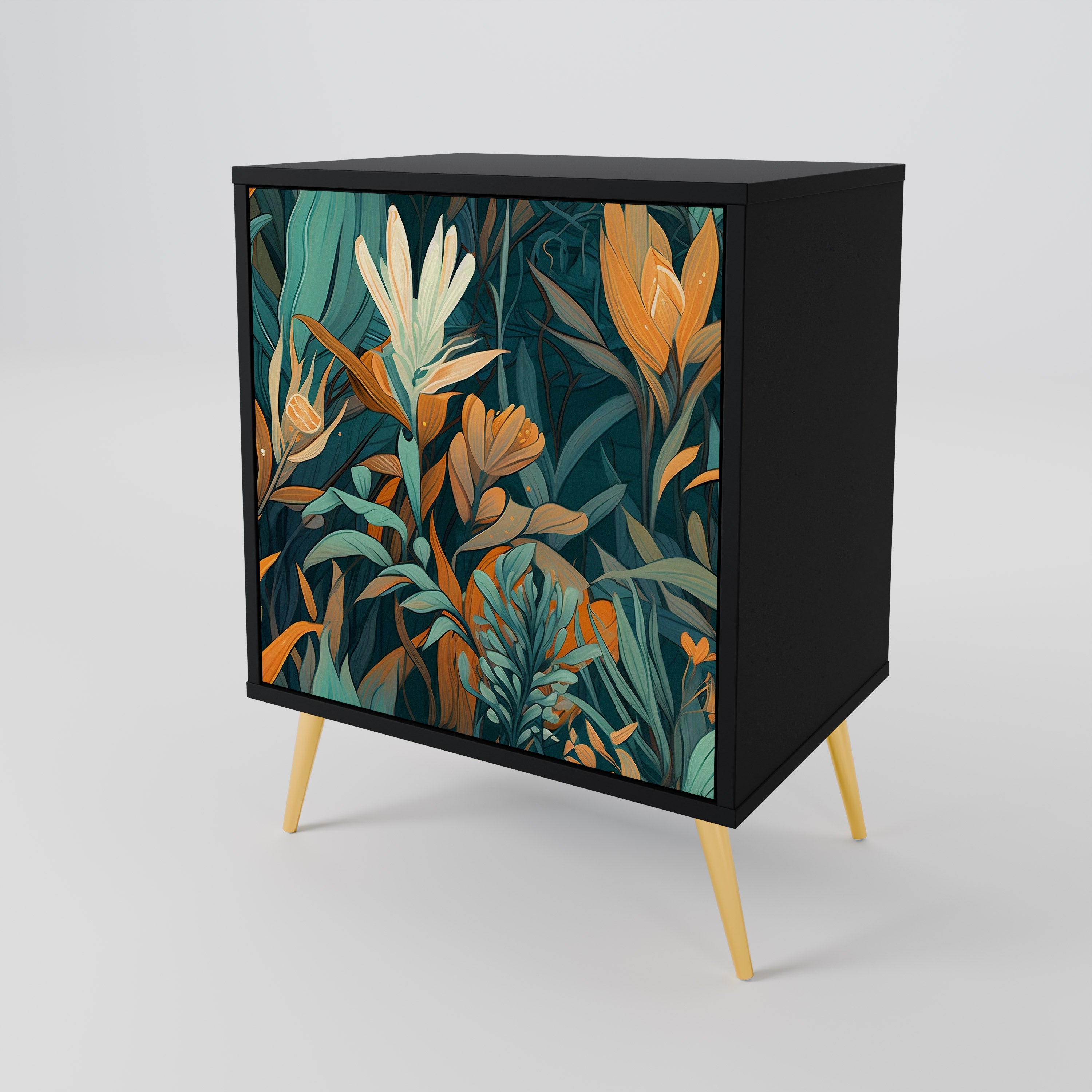FLORAL SERENITY Sideboard mit 1 Tür in Schwarz