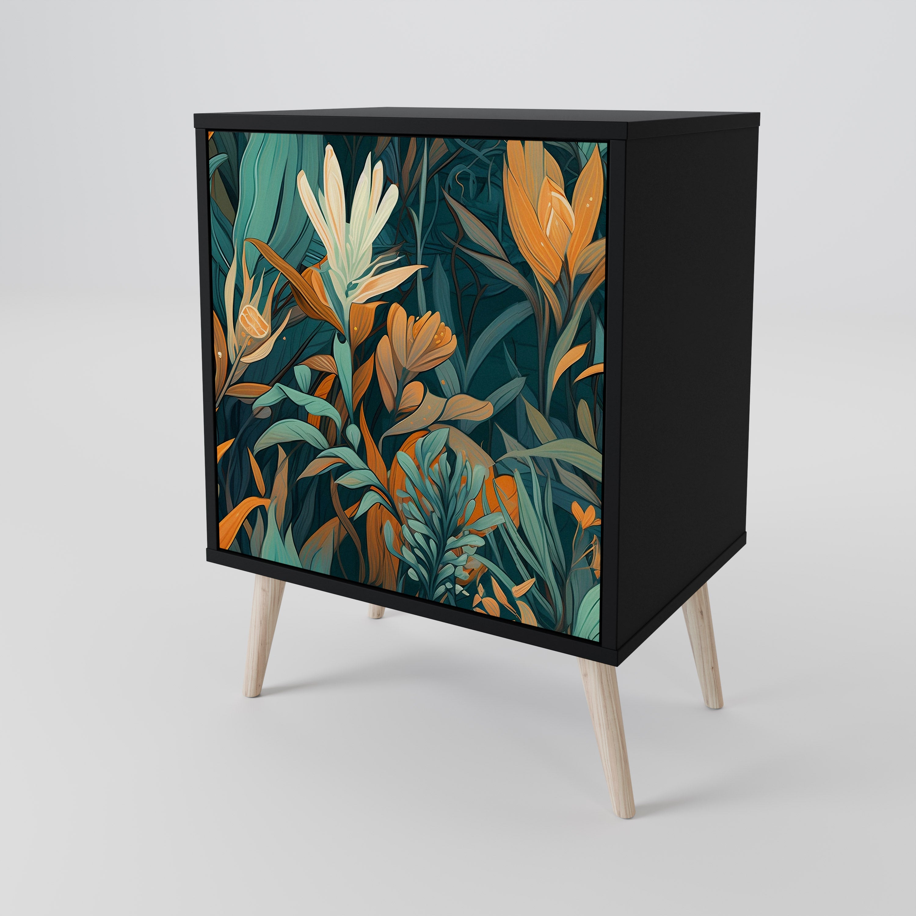 FLORAL SERENITY Sideboard mit 1 Tür in Schwarz