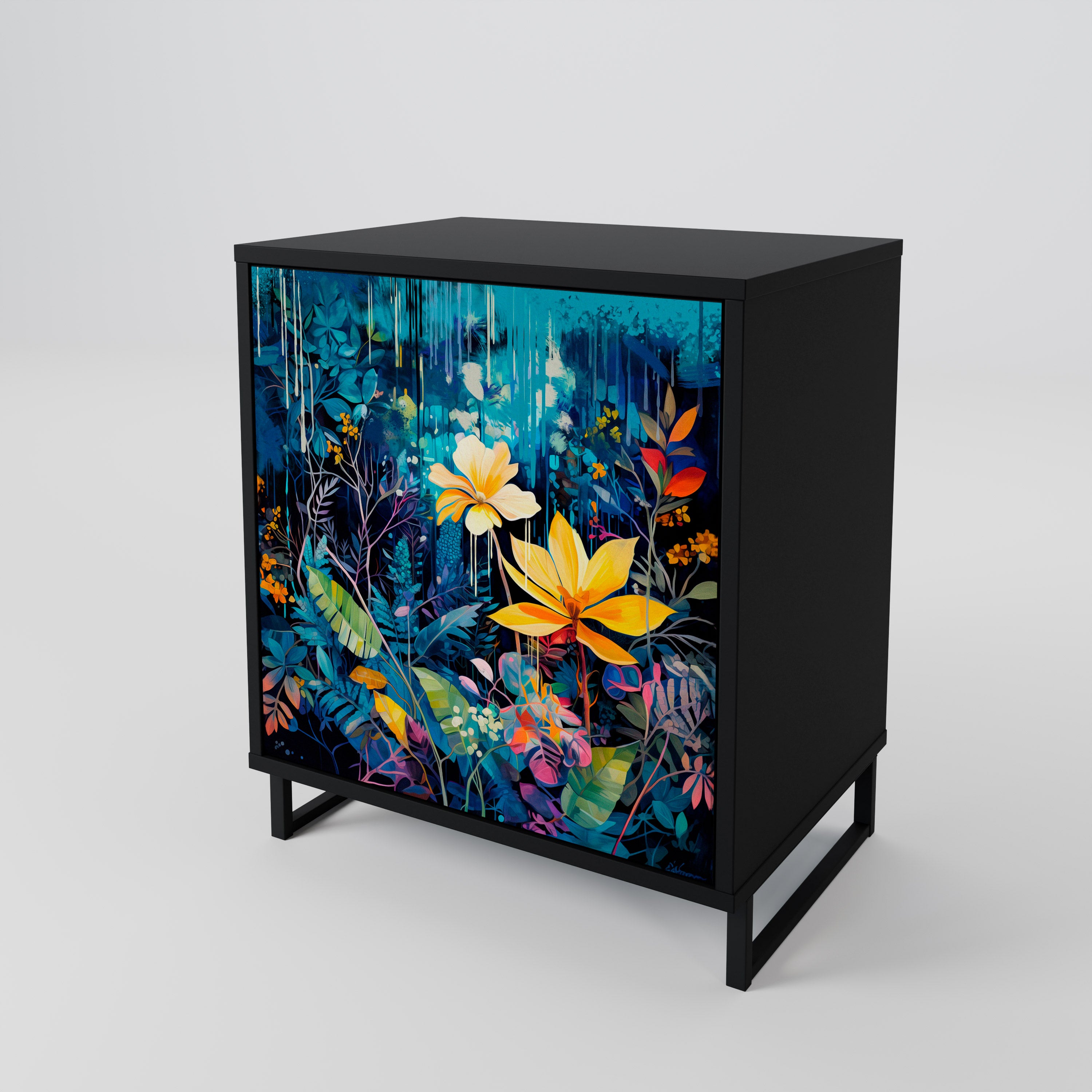 MIDNIGHT BLOSSOM Sideboard mit 1 Tür in Schwarz