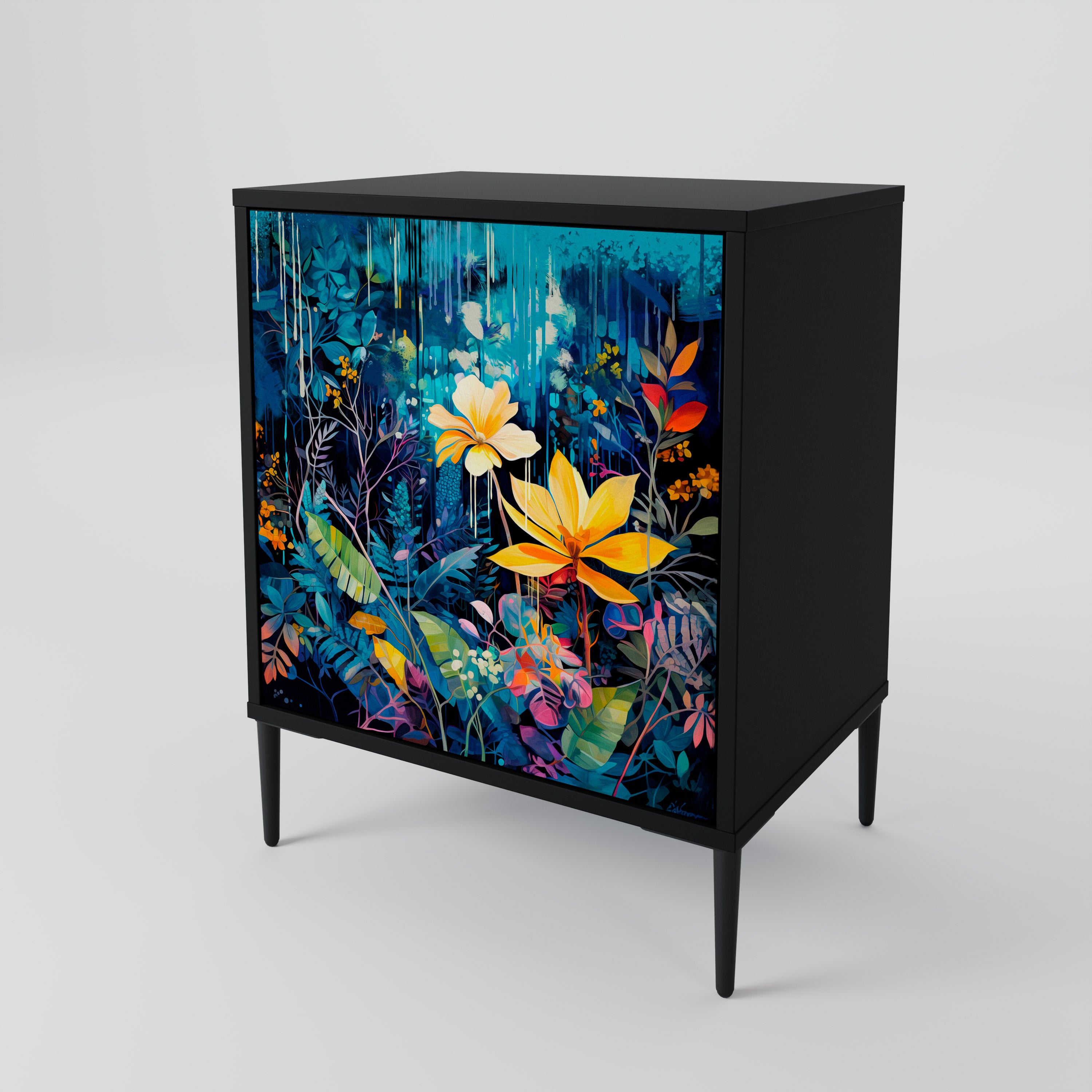 MIDNIGHT BLOSSOM Sideboard mit 1 Tür in Schwarz