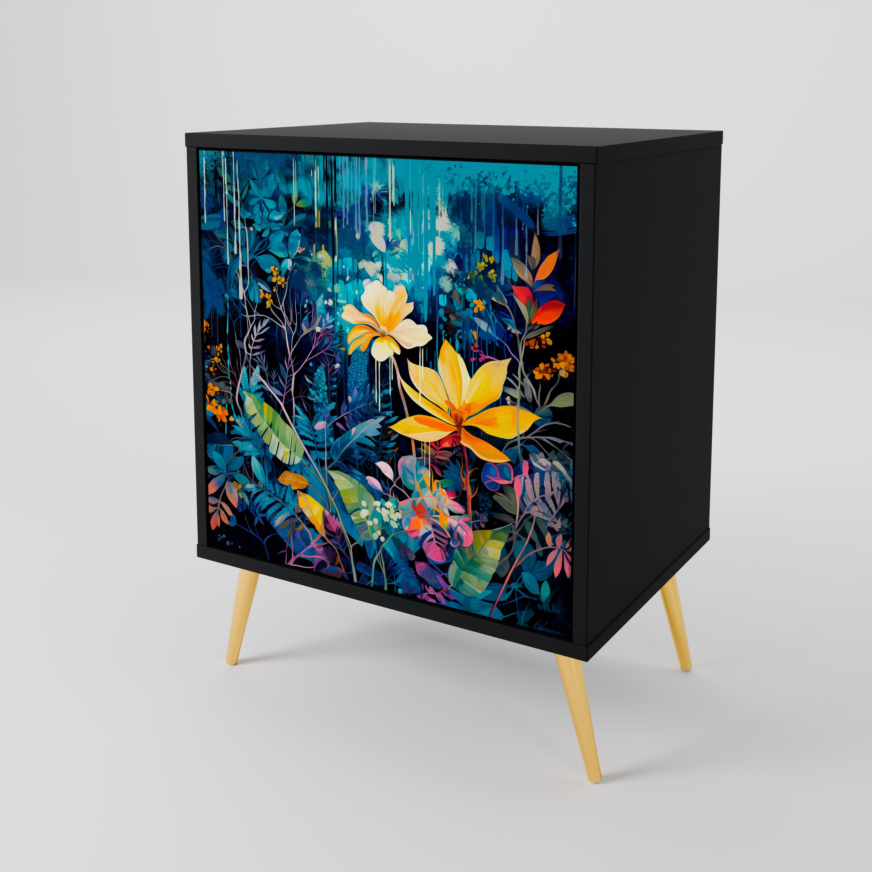 MIDNIGHT BLOSSOM Sideboard mit 1 Tür in Schwarz
