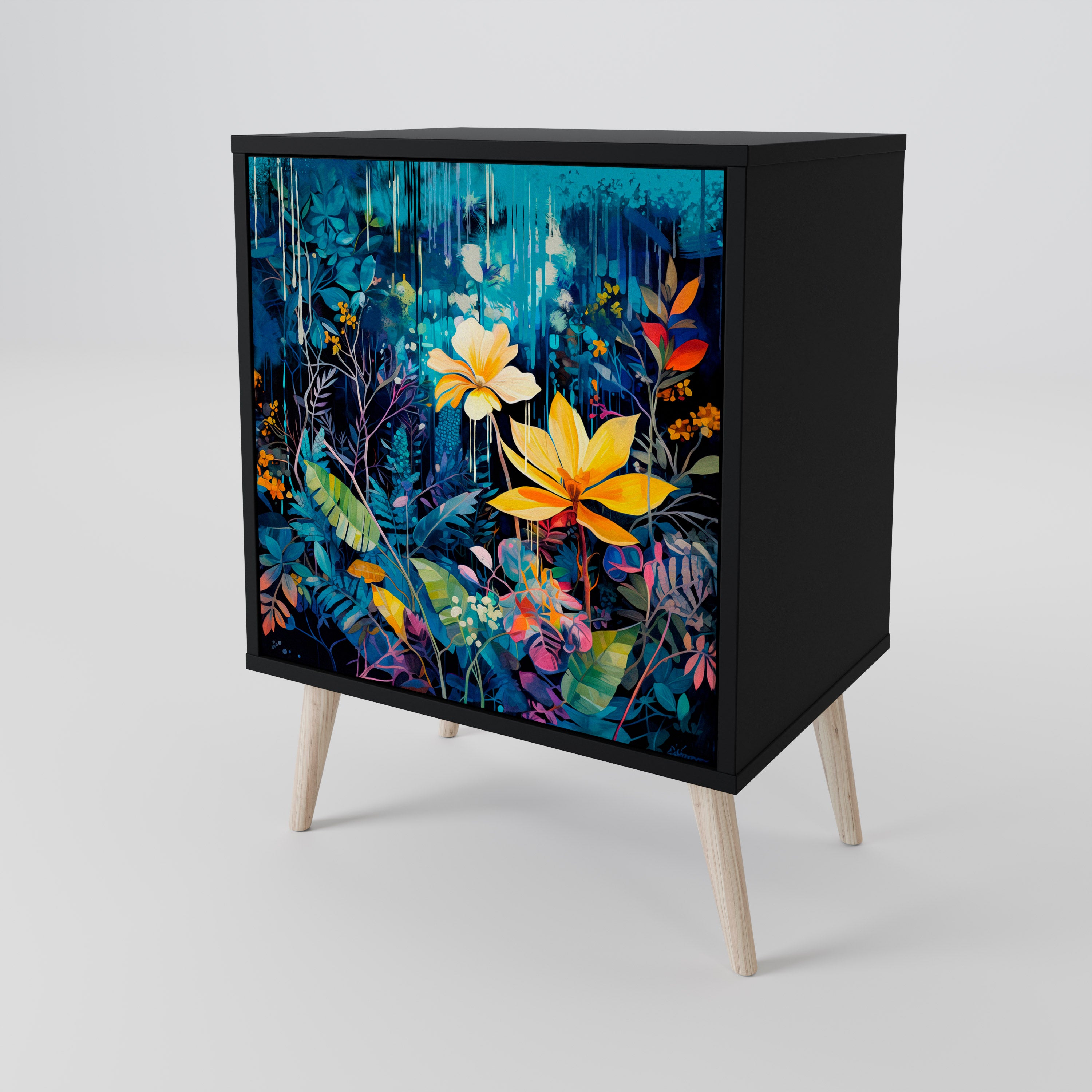 MIDNIGHT BLOSSOM Sideboard mit 1 Tür in Schwarz