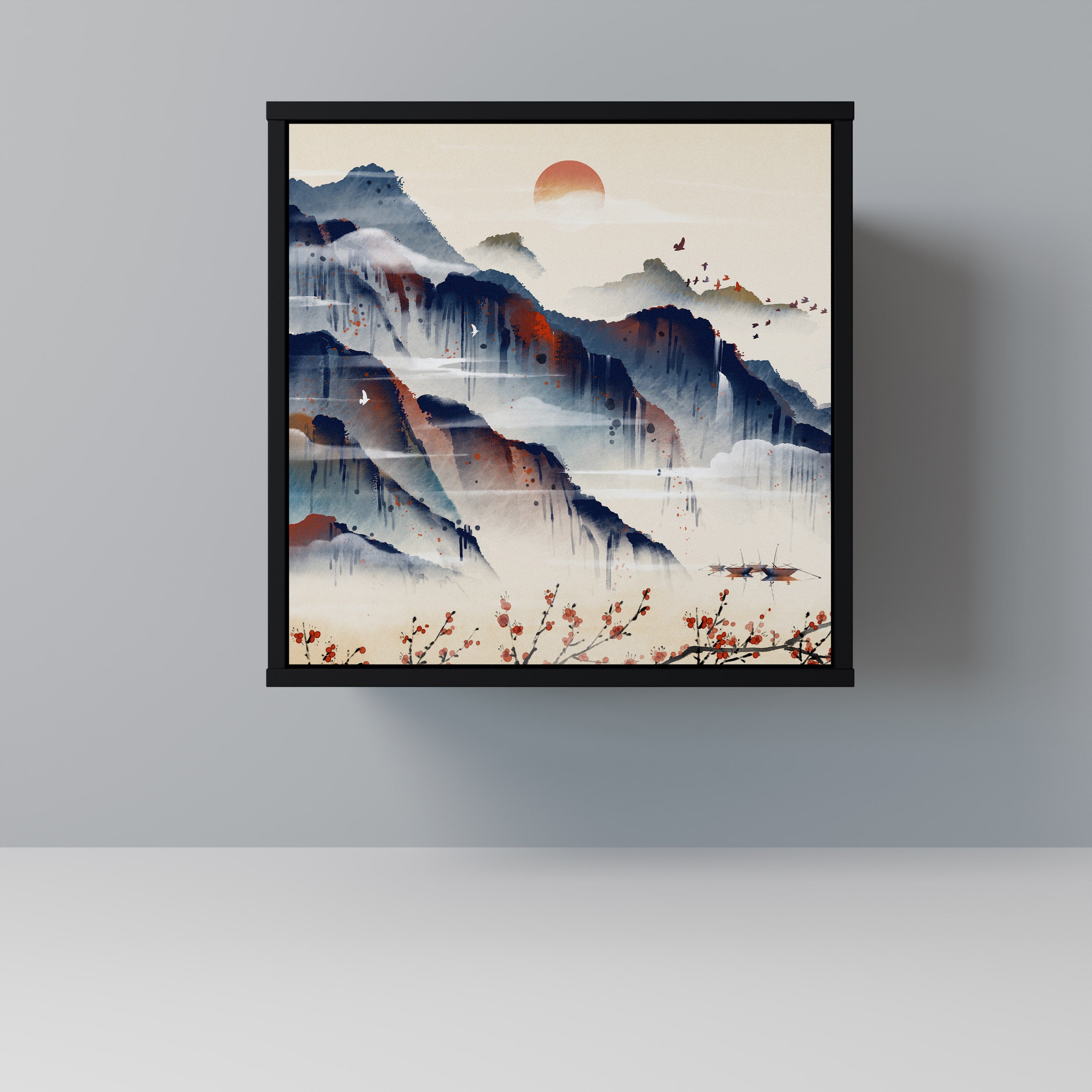 JAPANESE LANDSCAPE Sideboard mit 1 Tür in Schwarz