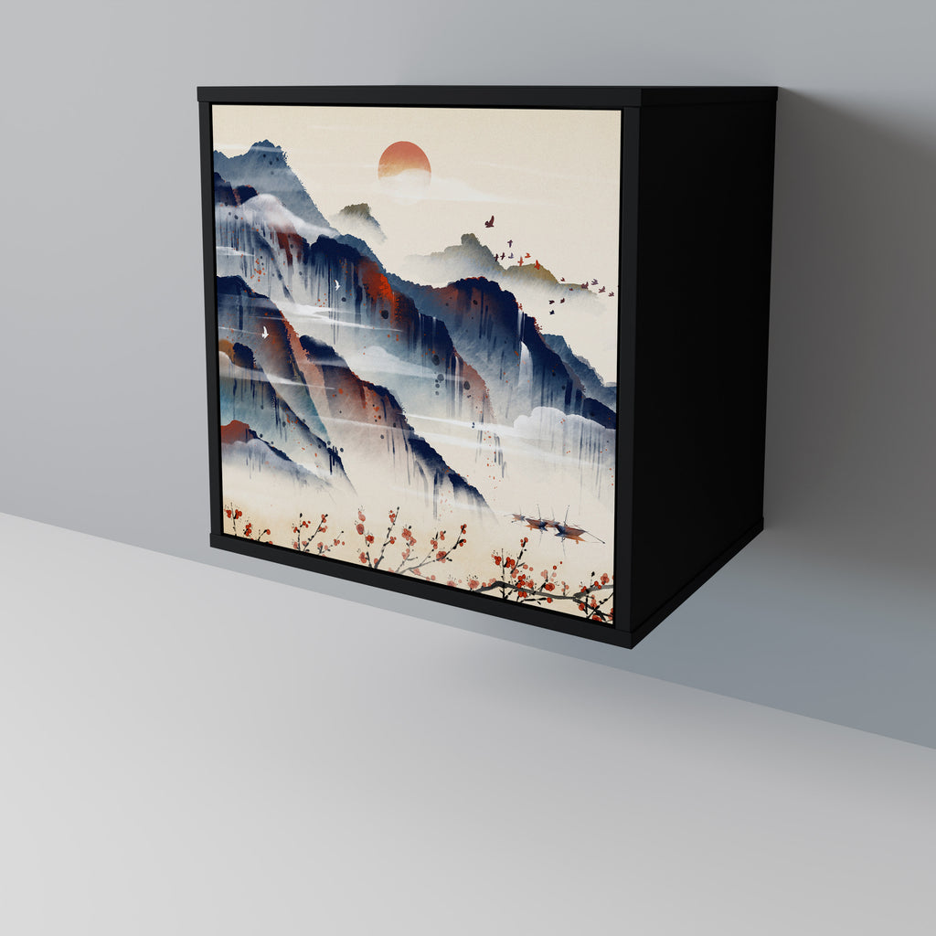 JAPANESE LANDSCAPE Sideboard mit 1 Tür in Schwarz
