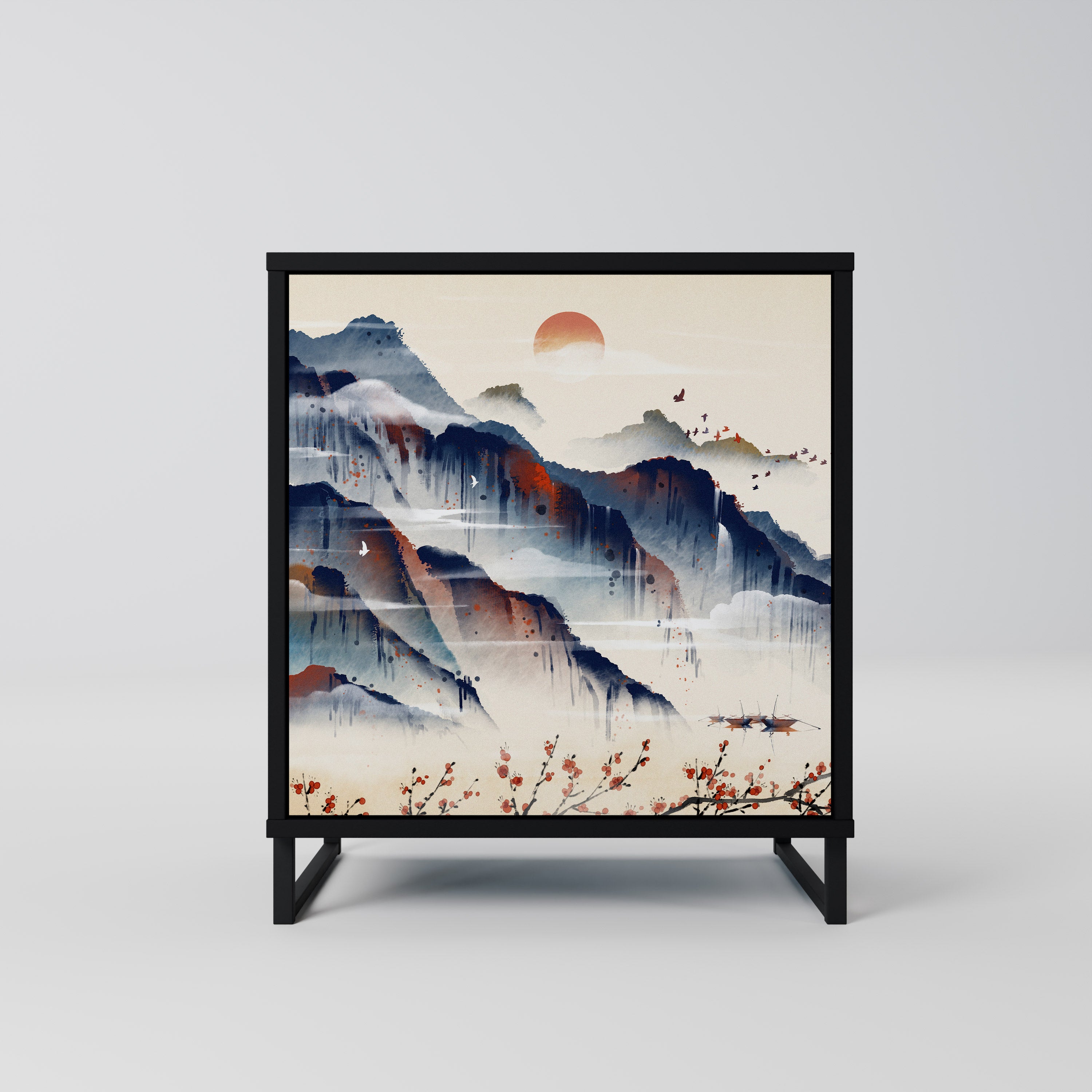 JAPANESE LANDSCAPE Sideboard mit 1 Tür in Schwarz
