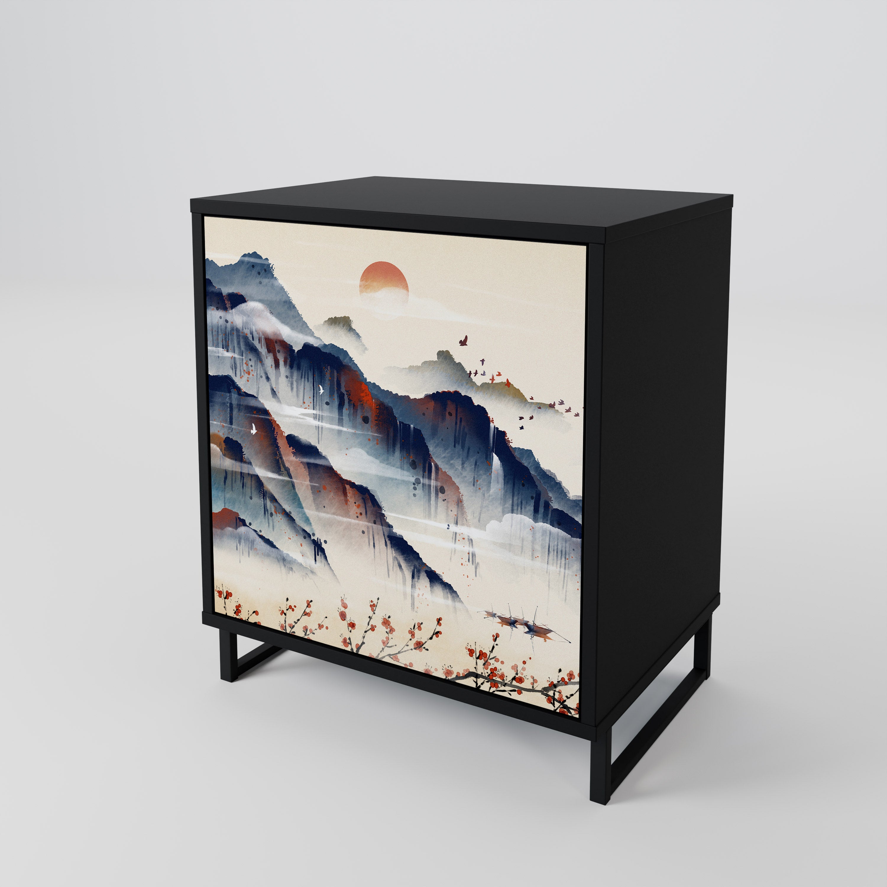 JAPANESE LANDSCAPE Sideboard mit 1 Tür in Schwarz