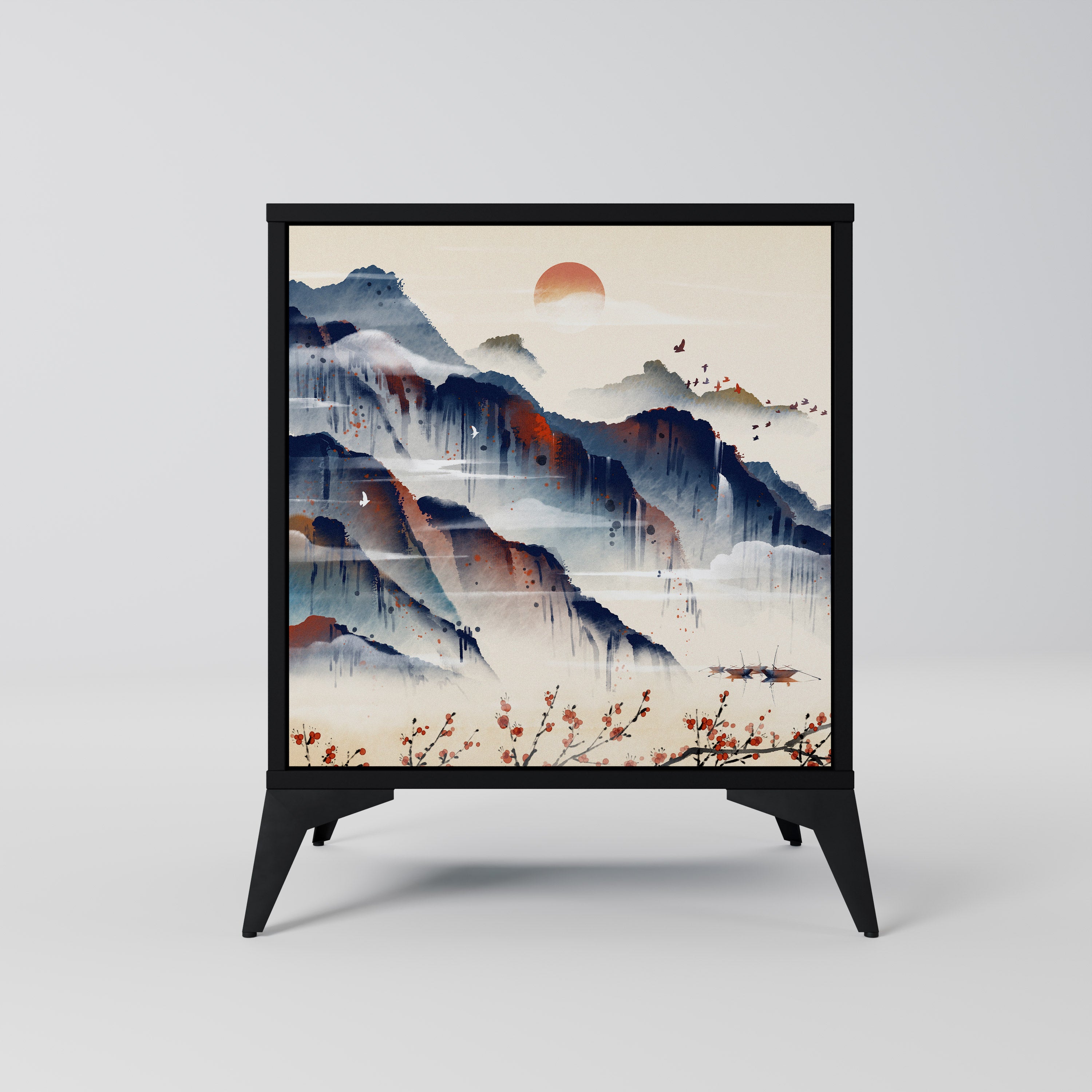 JAPANESE LANDSCAPE Sideboard mit 1 Tür in Schwarz