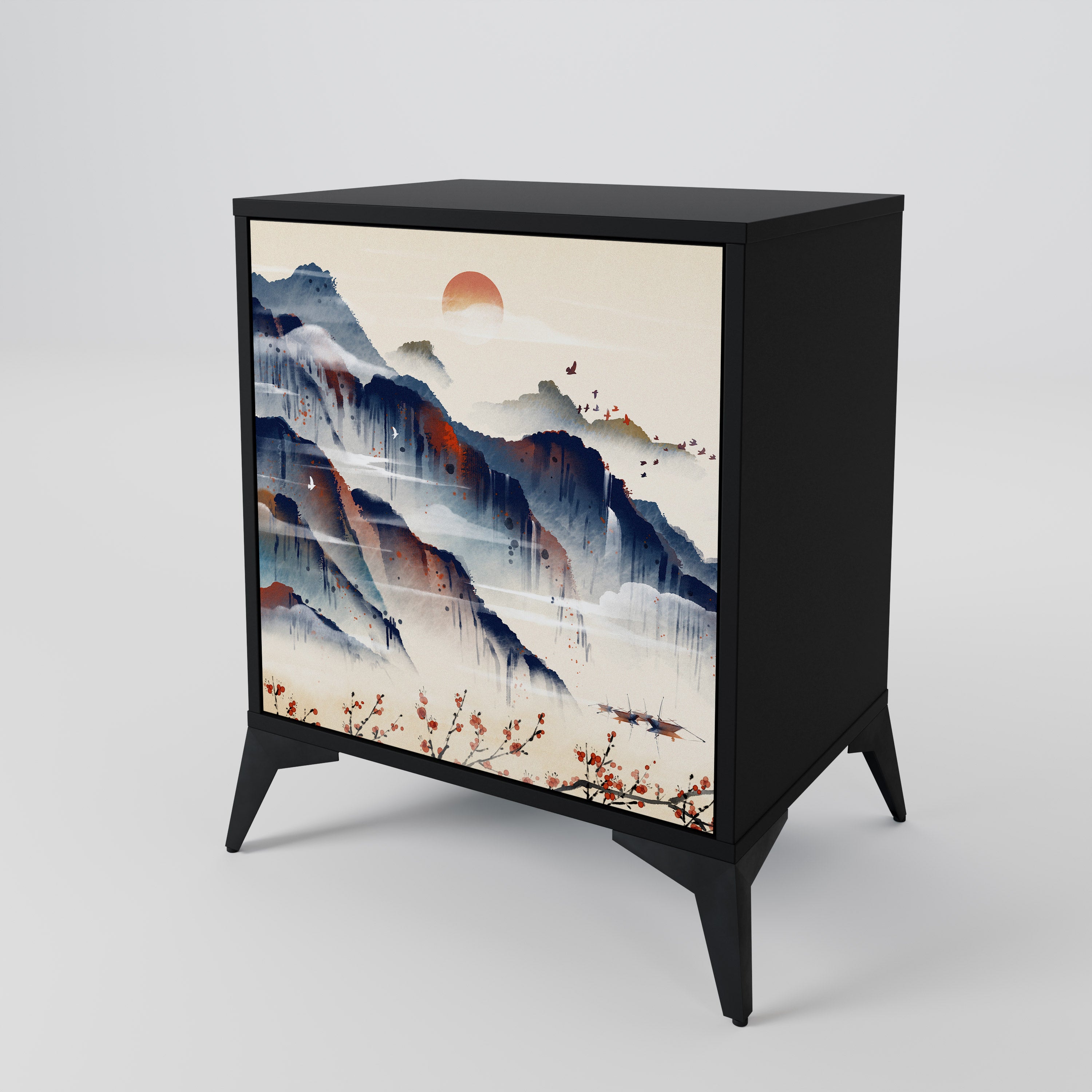 JAPANESE LANDSCAPE Sideboard mit 1 Tür in Schwarz