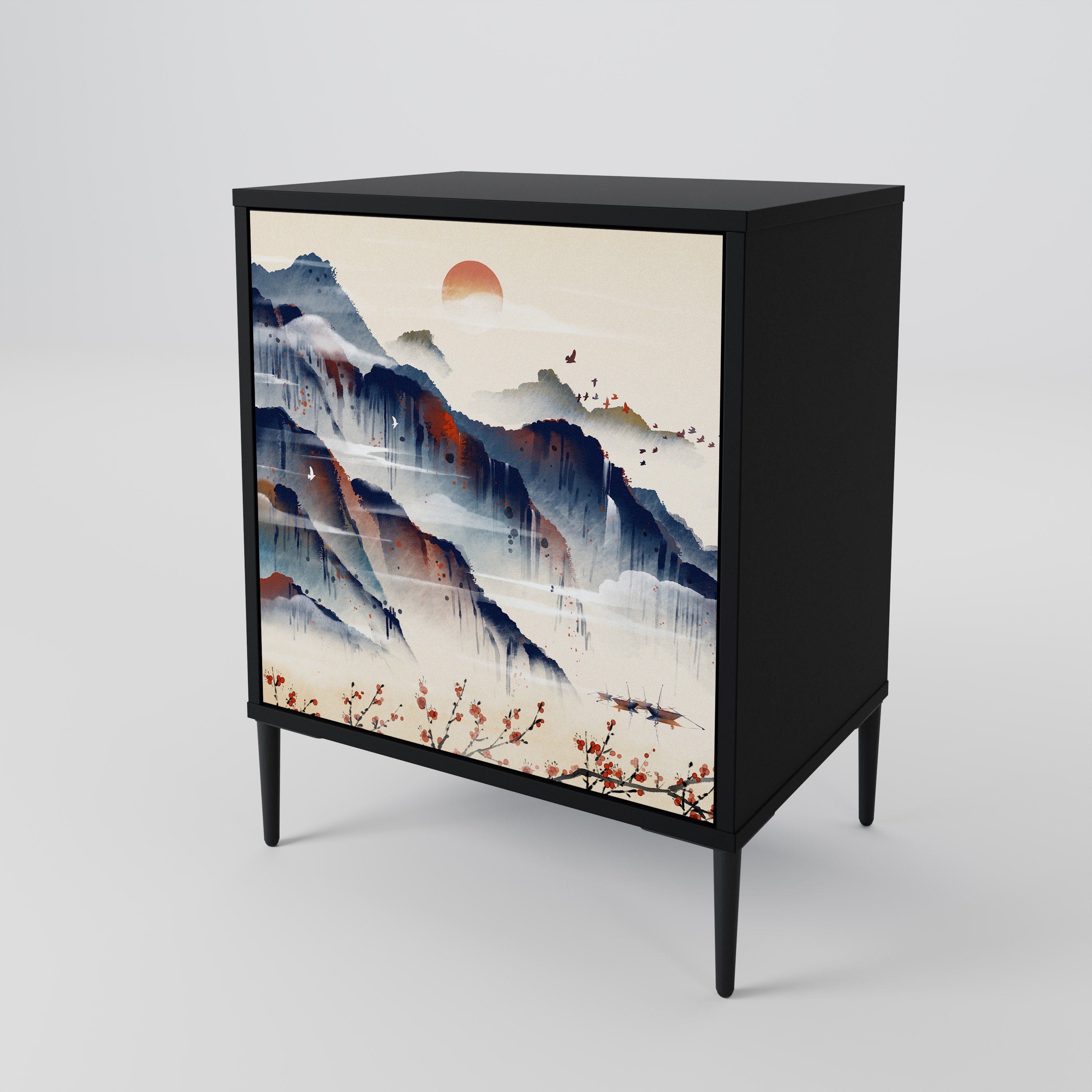 JAPANESE LANDSCAPE Sideboard mit 1 Tür in Schwarz