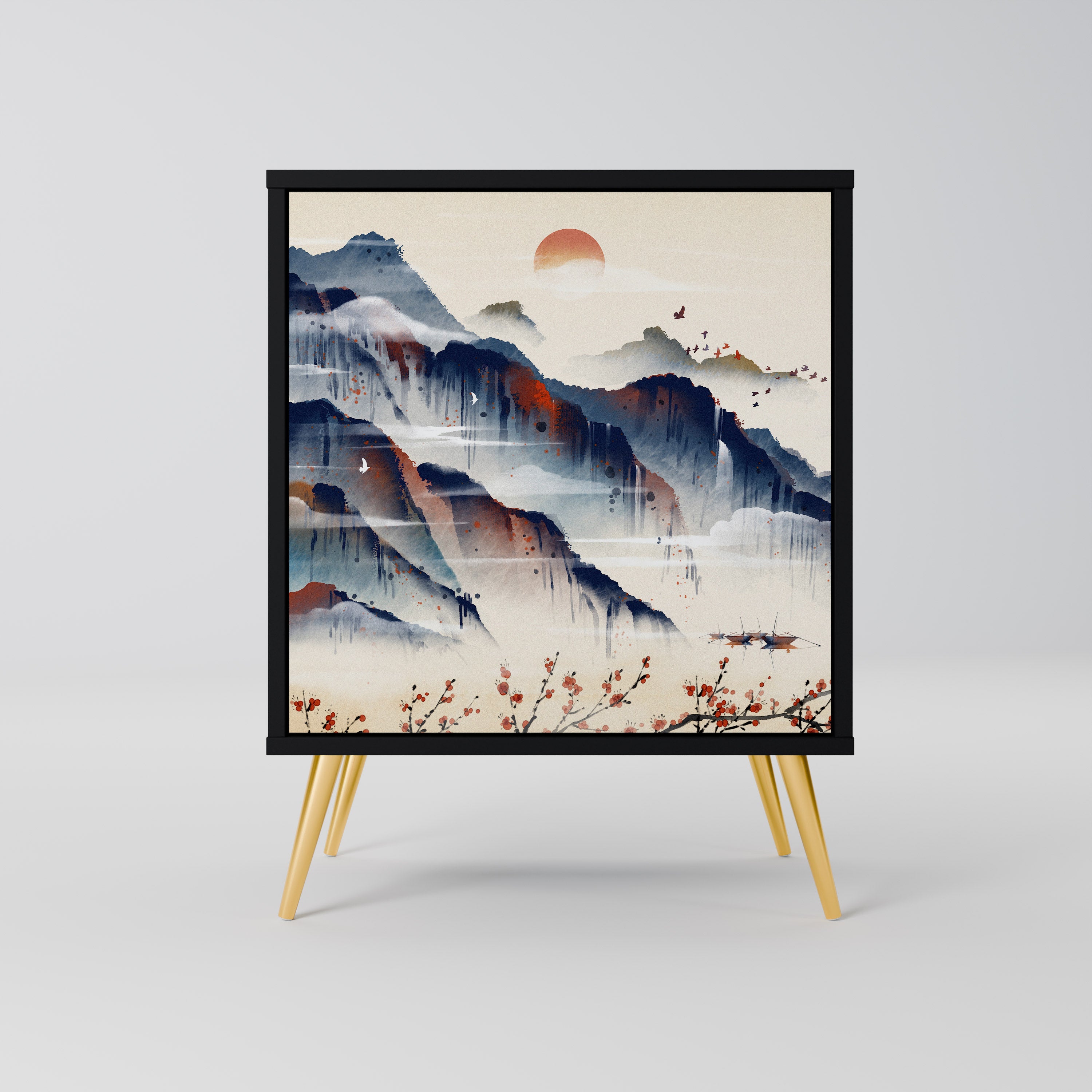 JAPANESE LANDSCAPE Sideboard mit 1 Tür in Schwarz