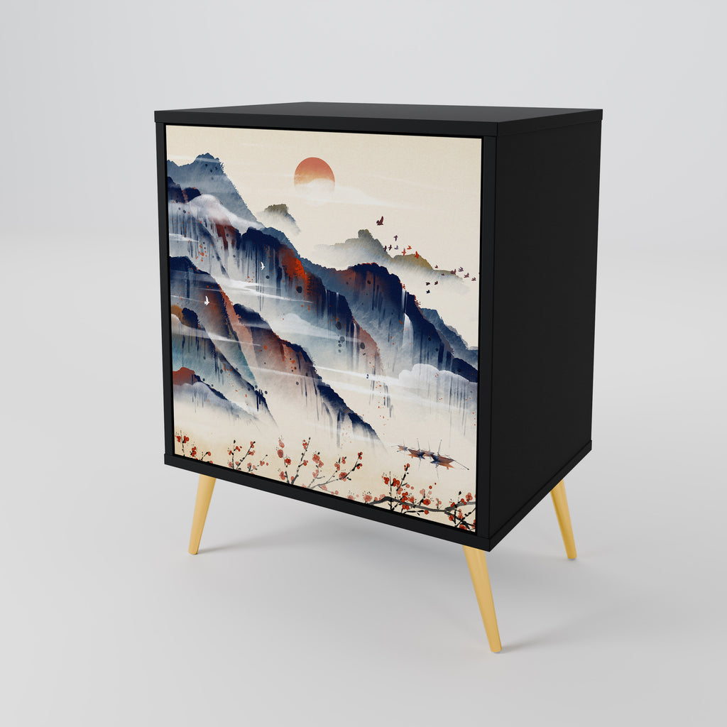 JAPANESE LANDSCAPE Sideboard mit 1 Tür in Schwarz