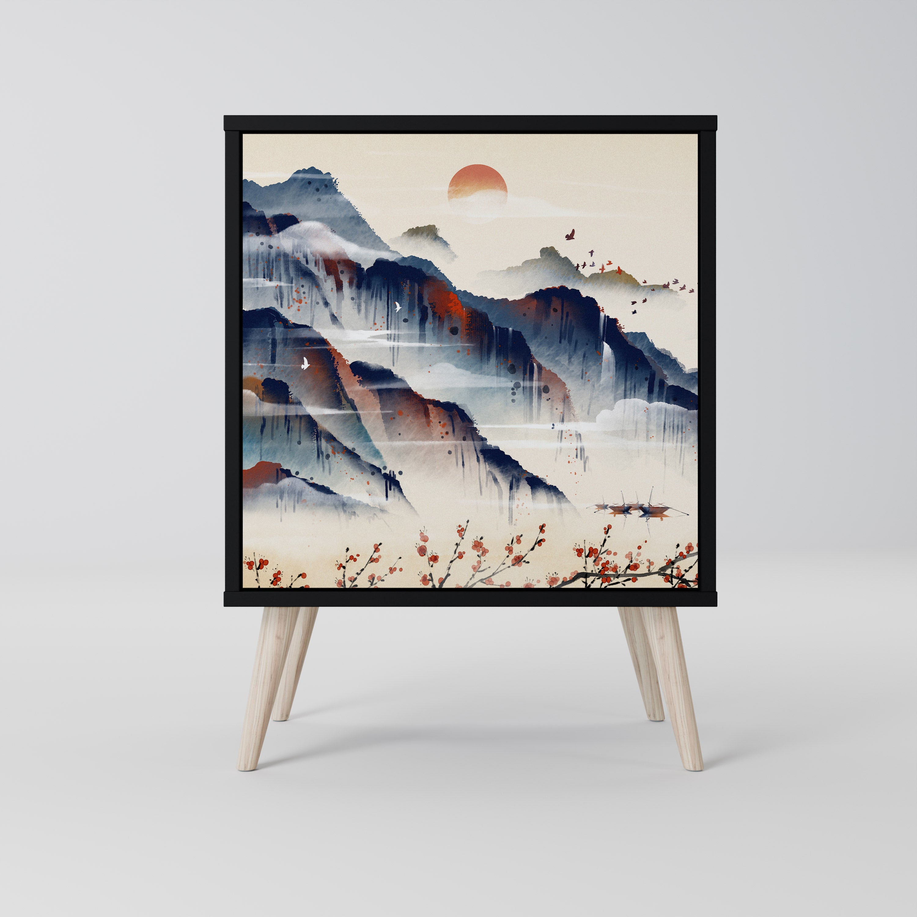 JAPANESE LANDSCAPE Sideboard mit 1 Tür in Schwarz