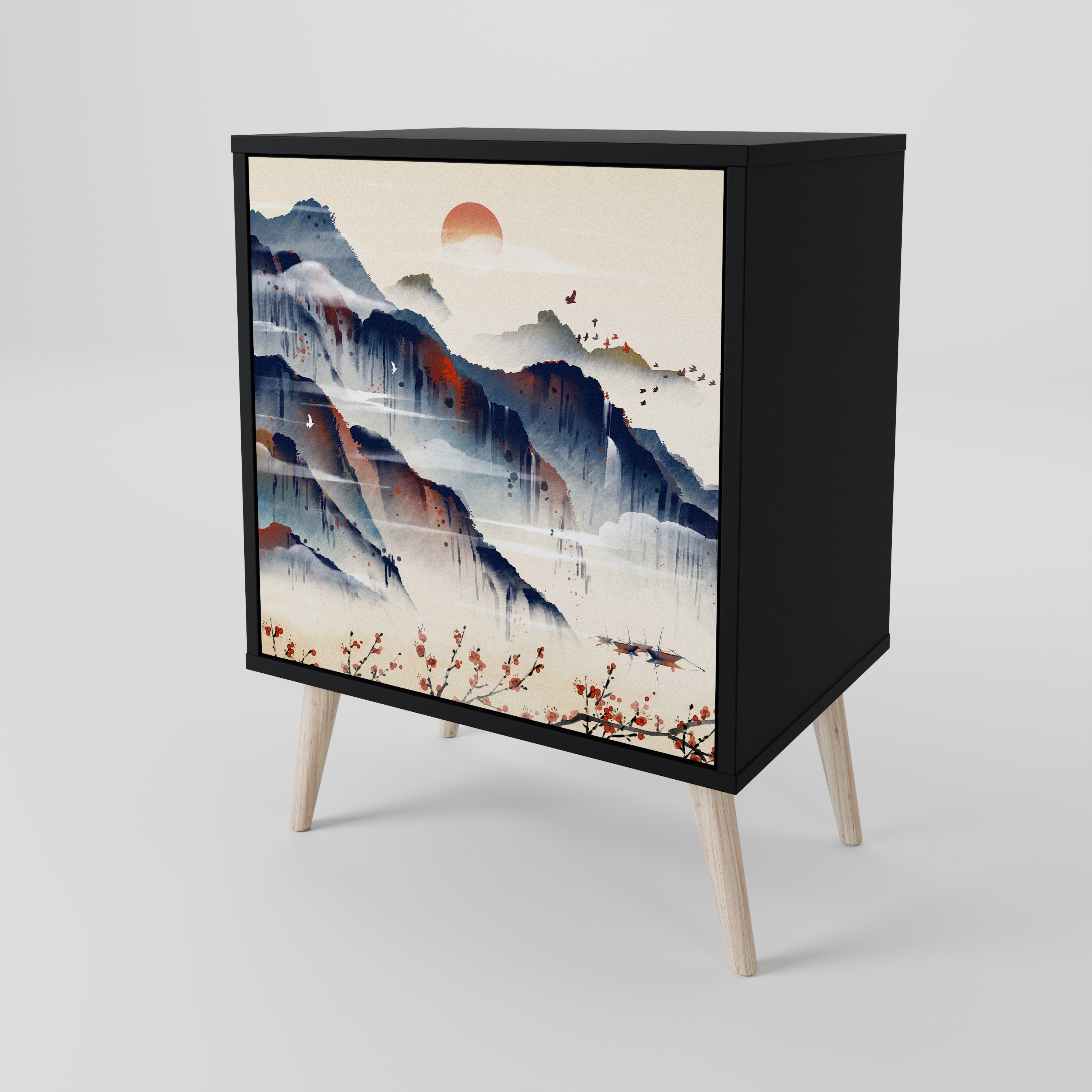 JAPANESE LANDSCAPE Sideboard mit 1 Tür in Schwarz