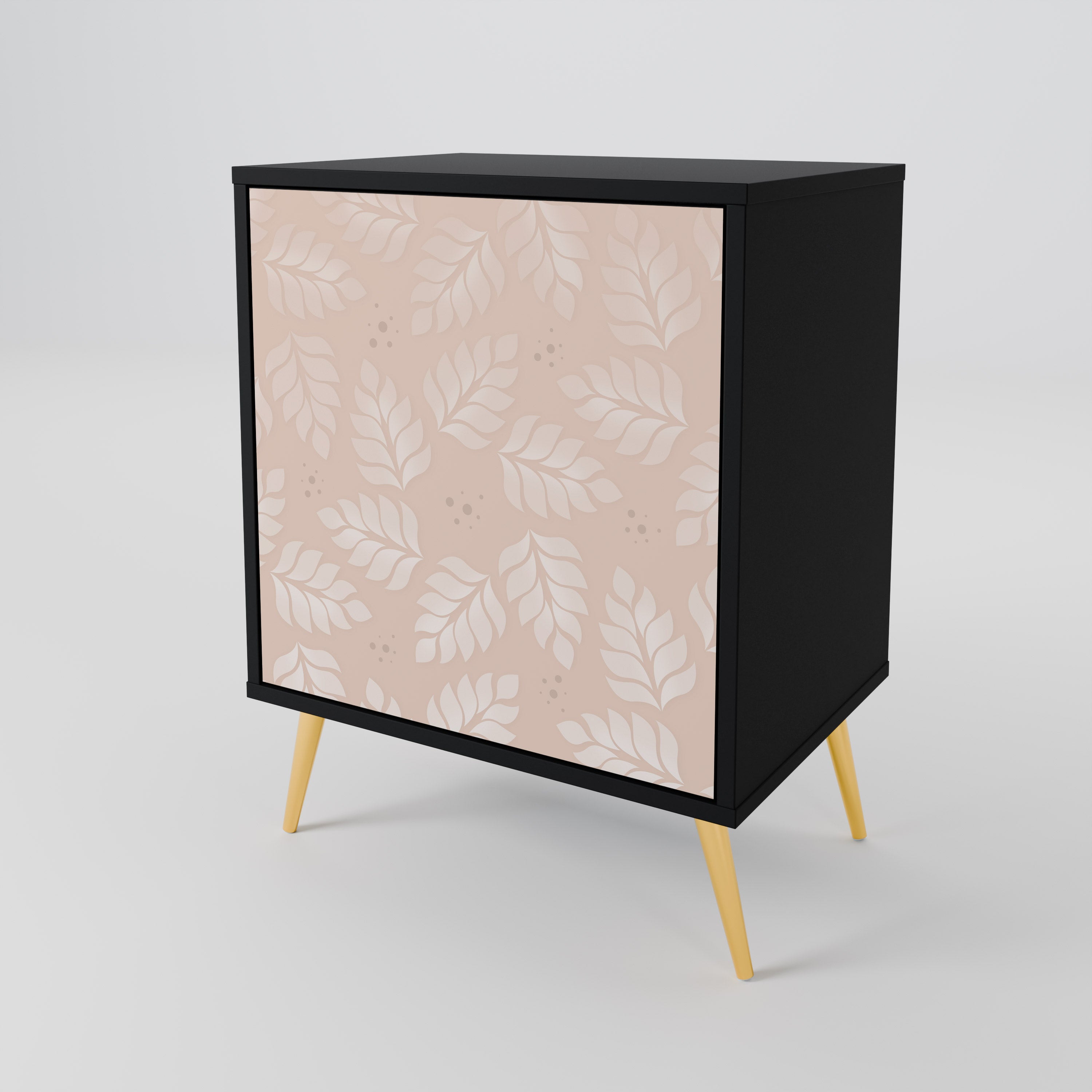 LEAVES ON BEIGE Sideboard mit 1 Tür in Schwarz