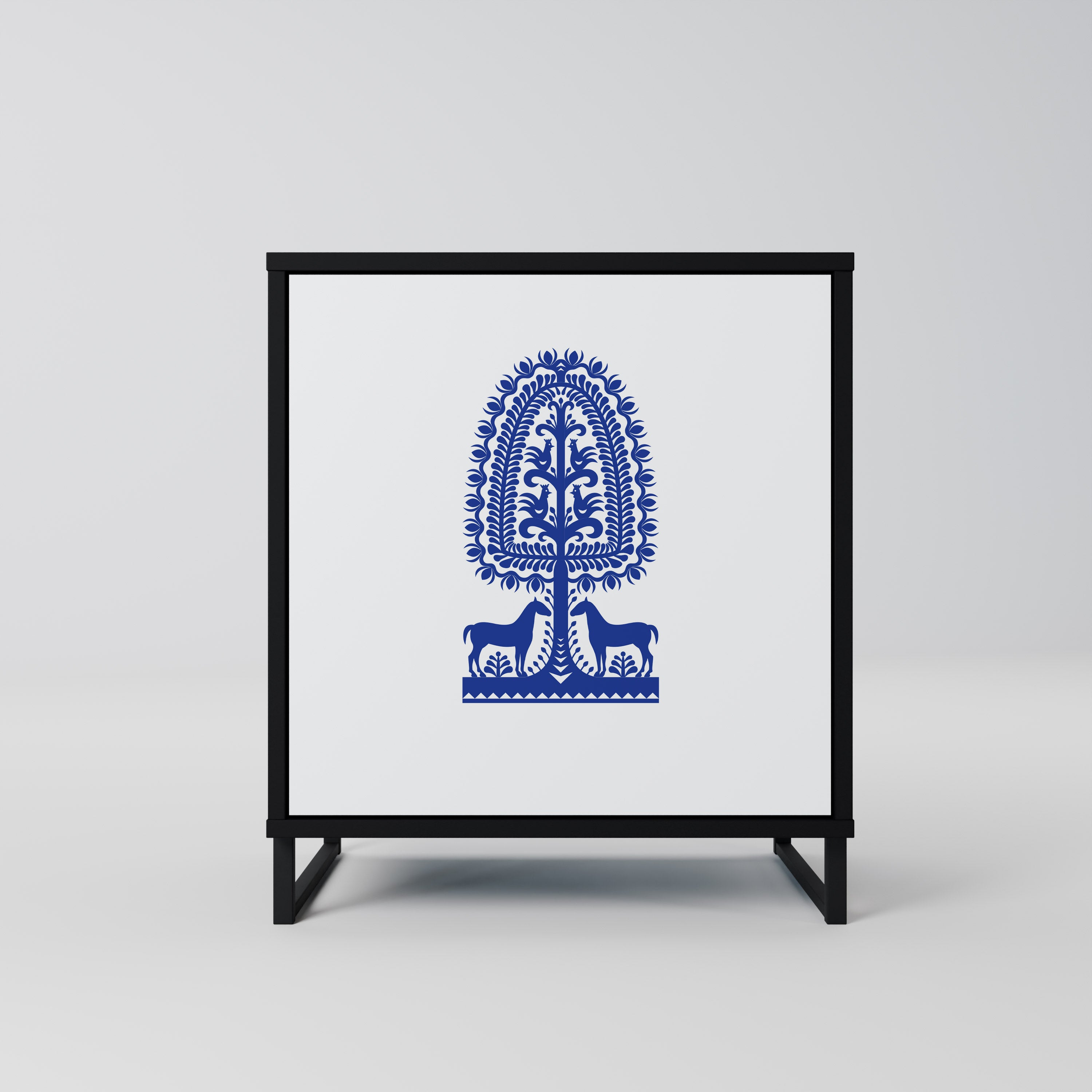 POLISH FOLK ART Sideboard mit 1 Tür in Schwarz