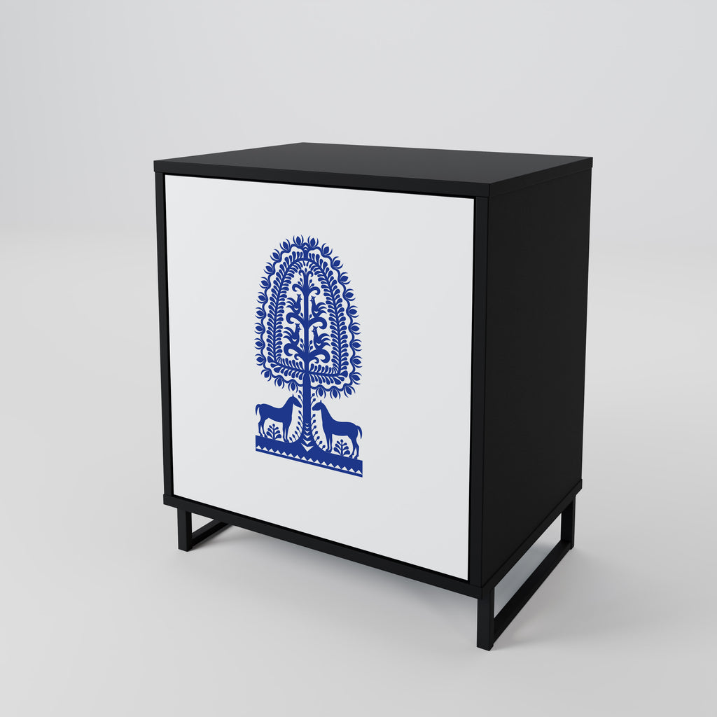 POLISH FOLK ART 1-Door Sideboard in Black Finish