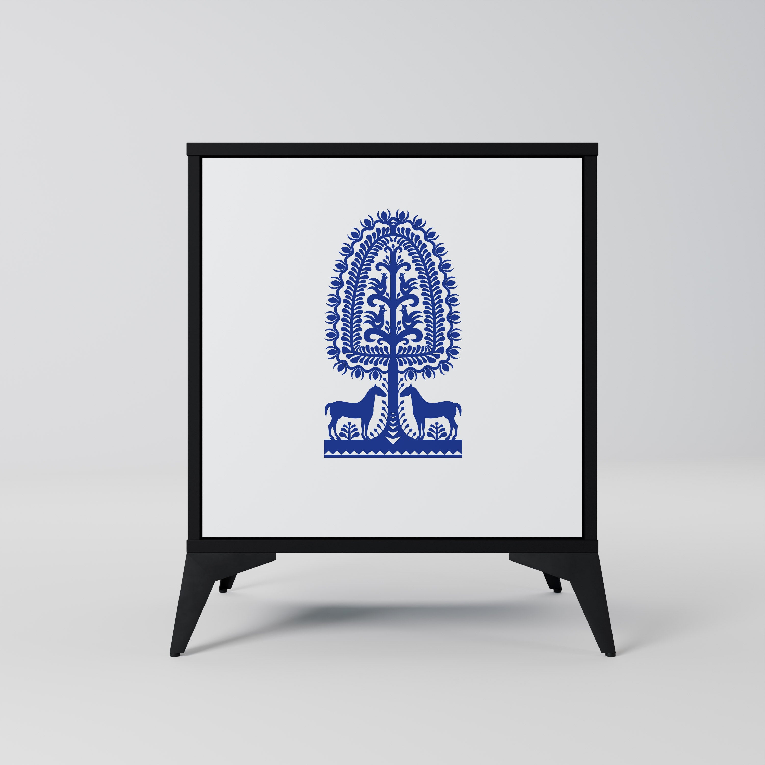 POLISH FOLK ART Sideboard mit 1 Tür in Schwarz