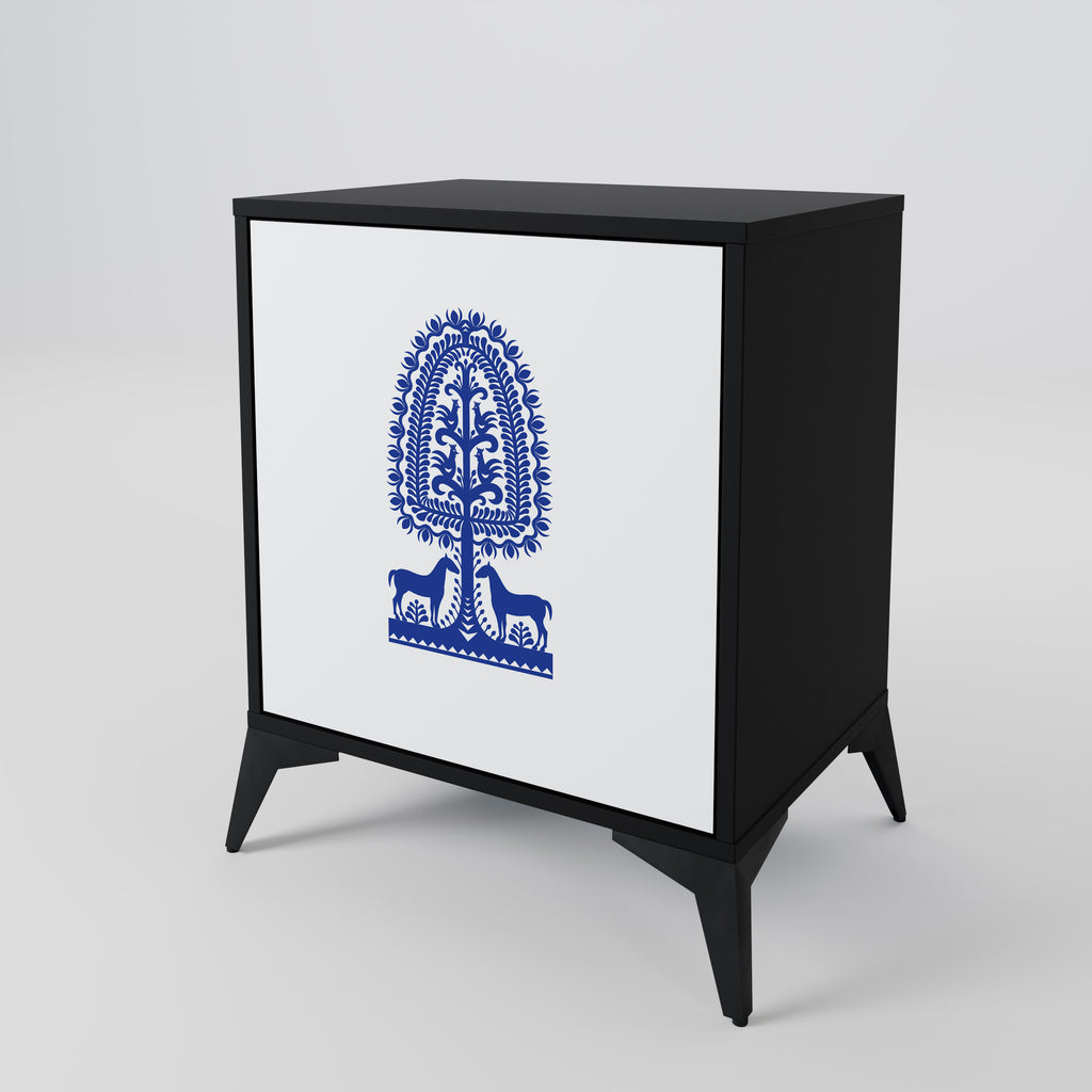 POLISH FOLK ART 1-Door Sideboard in Black Finish