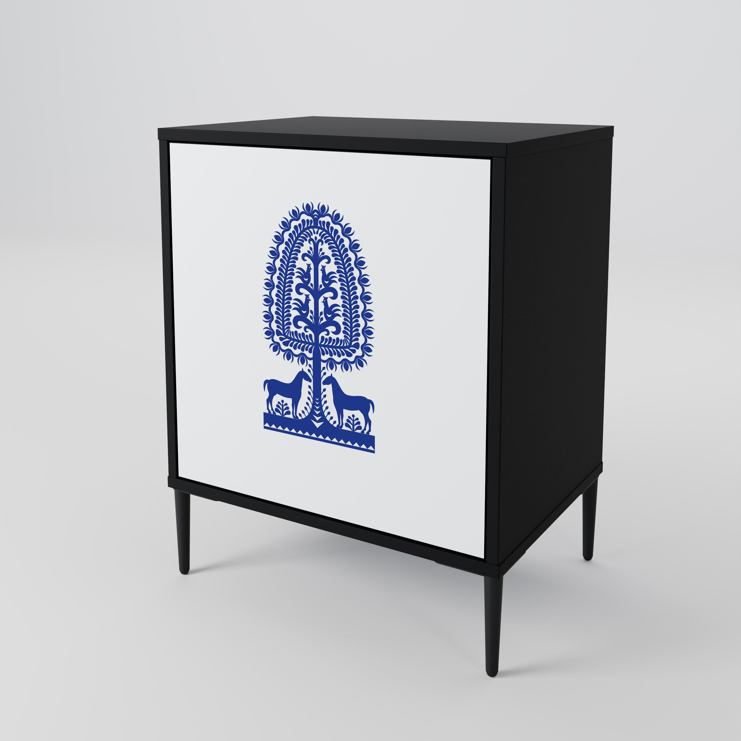 POLISH FOLK ART Sideboard mit 1 Tür in Schwarz