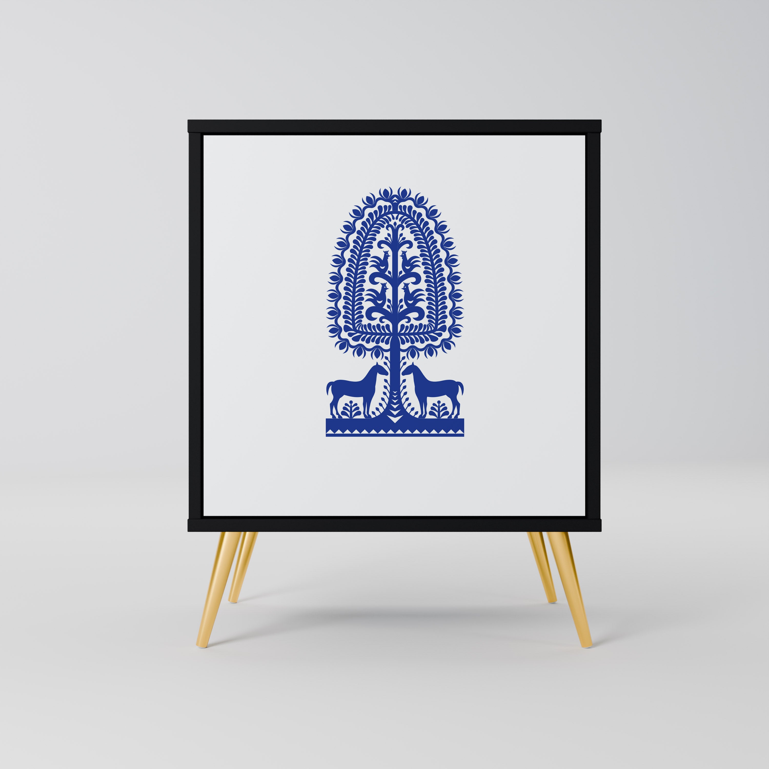 POLISH FOLK ART Sideboard mit 1 Tür in Schwarz