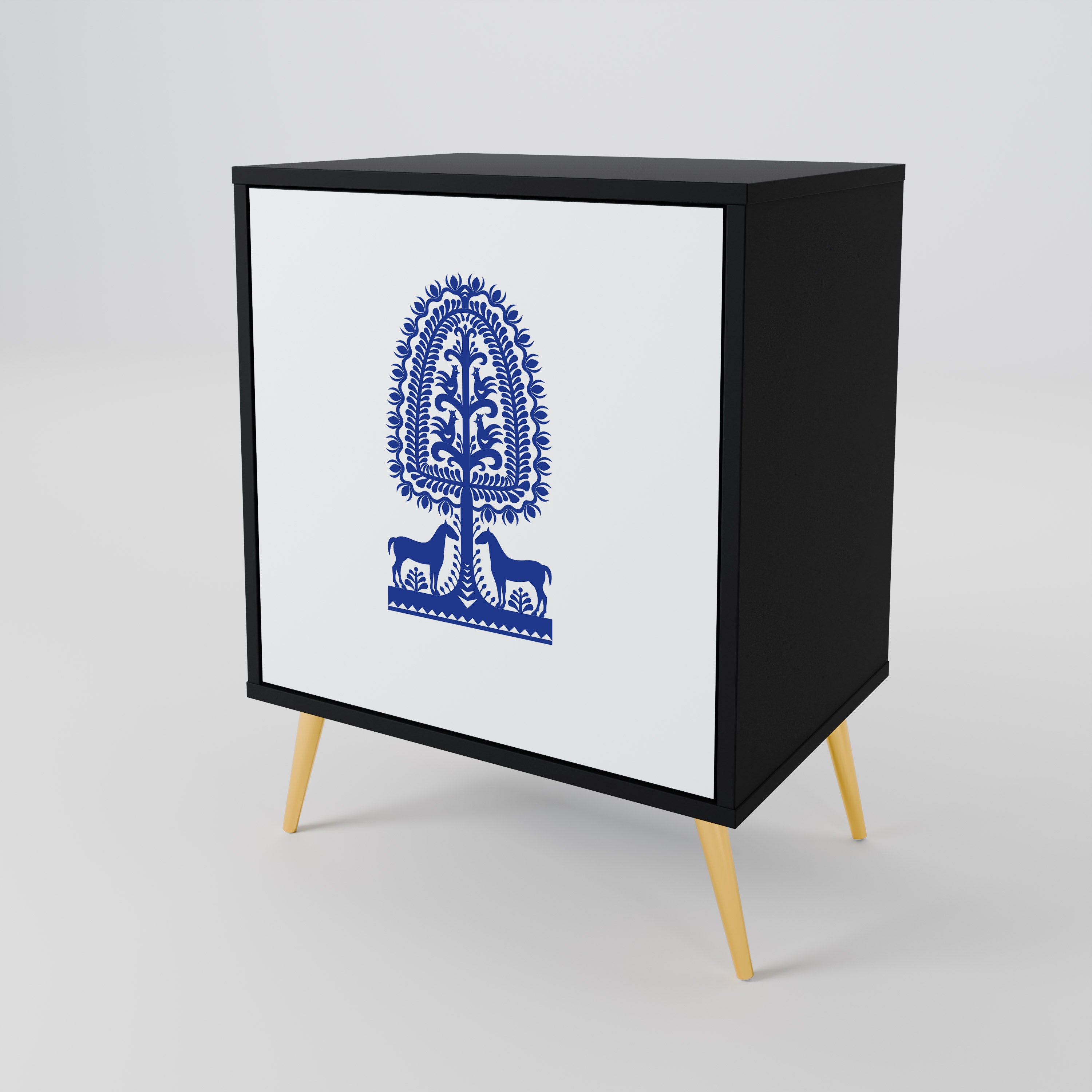 POLISH FOLK ART Sideboard mit 1 Tür in Schwarz