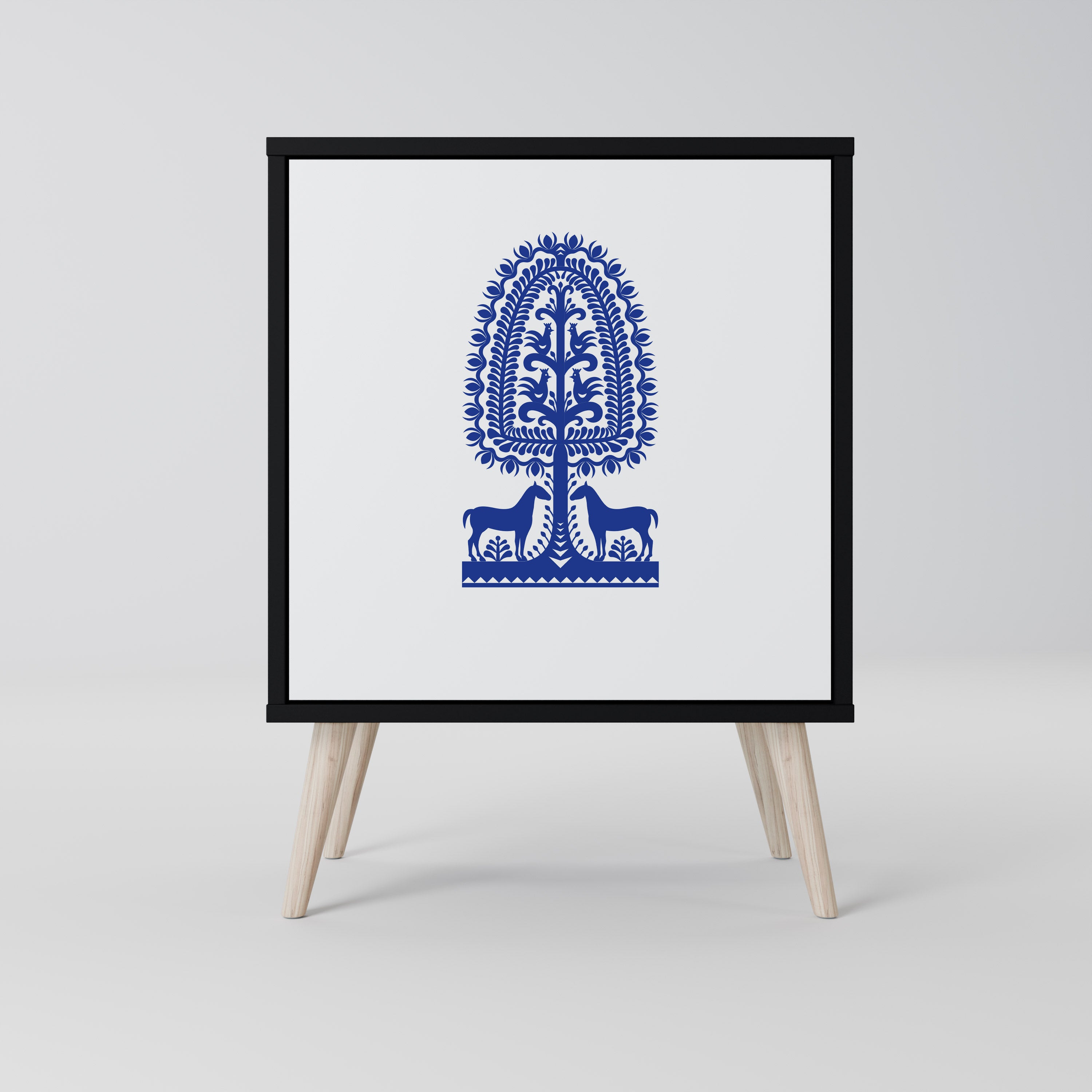 POLISH FOLK ART Sideboard mit 1 Tür in Schwarz