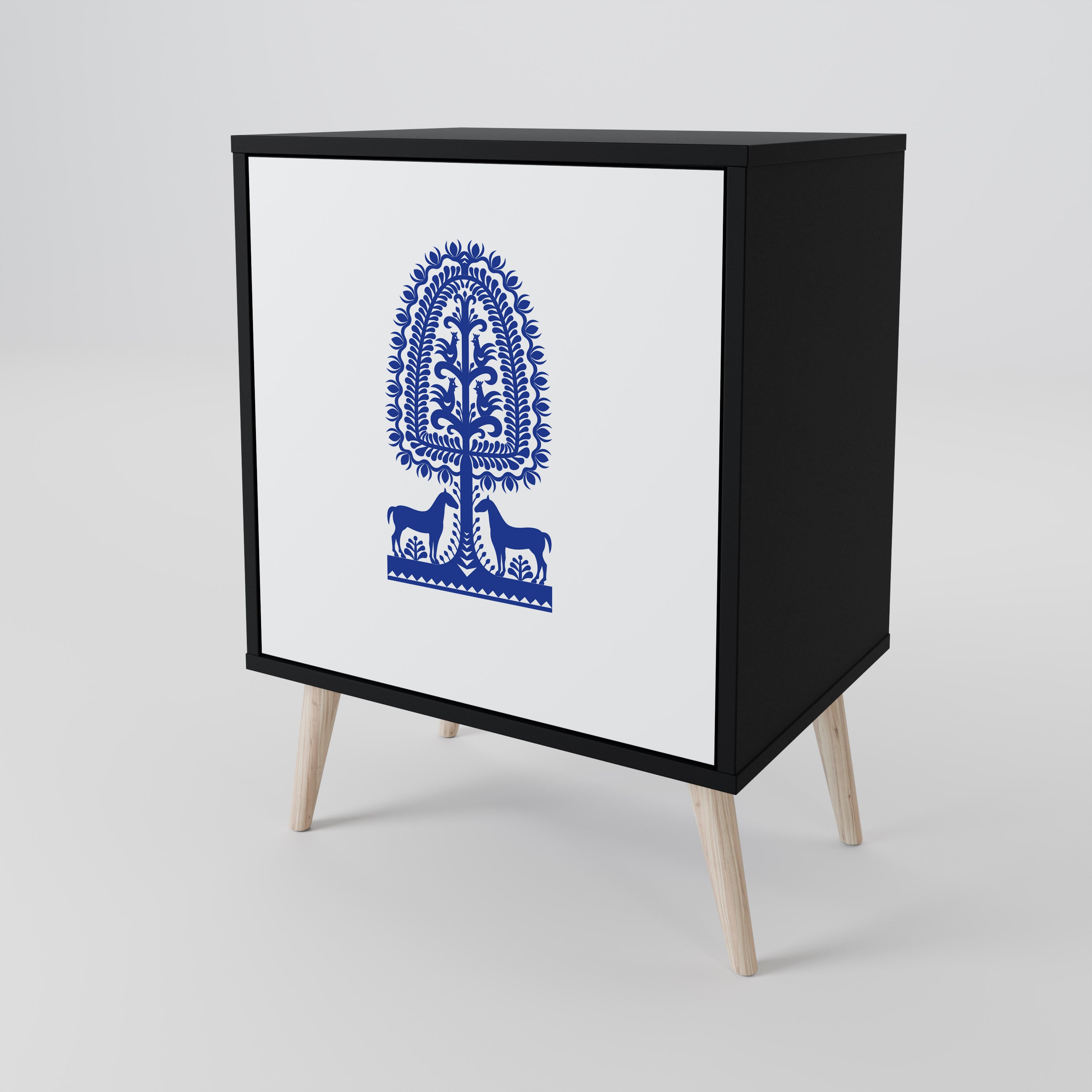 POLISH FOLK ART 1-Door Sideboard in Black Finish