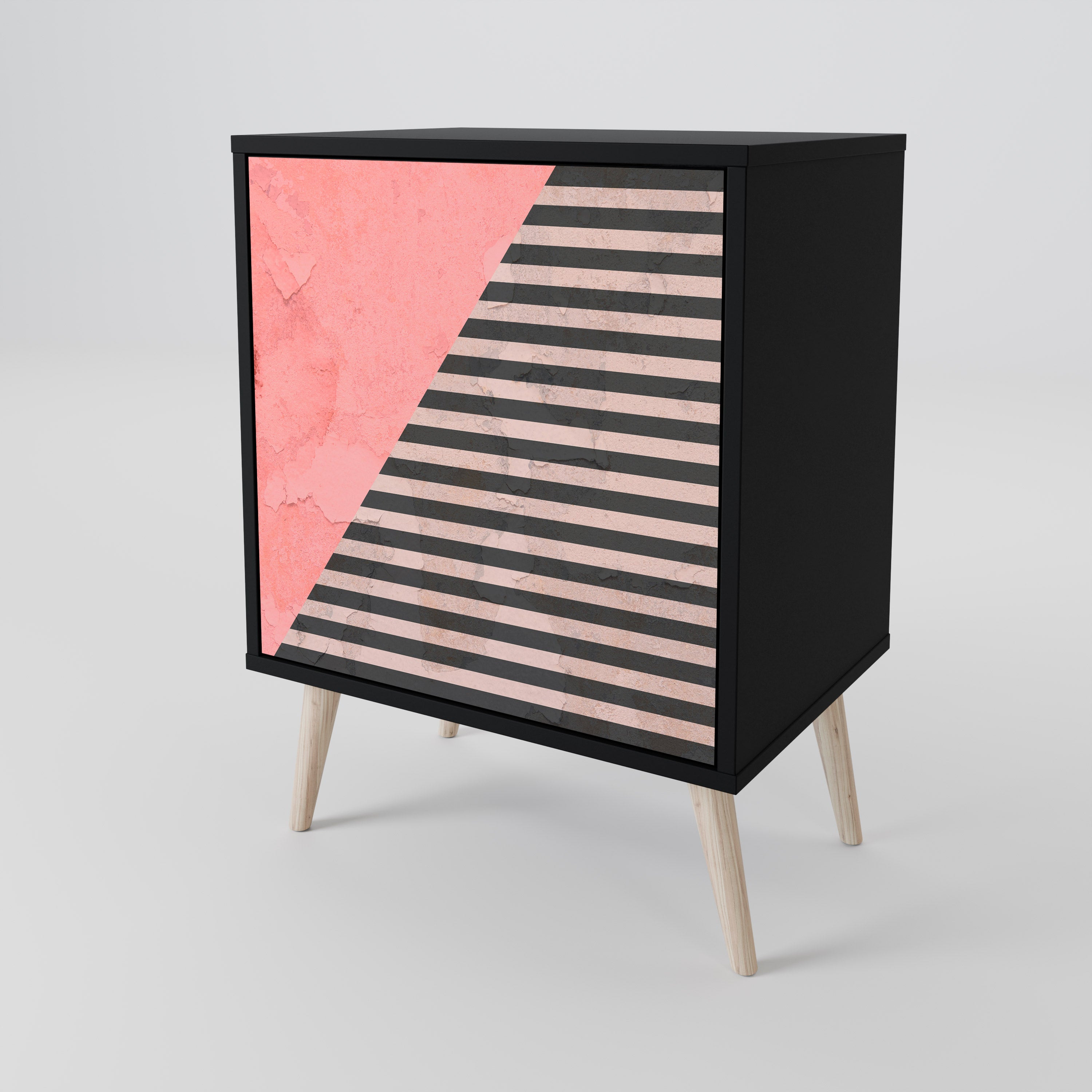 GLAMOROUS STRIPE Sideboard mit 1 Tür in Schwarz