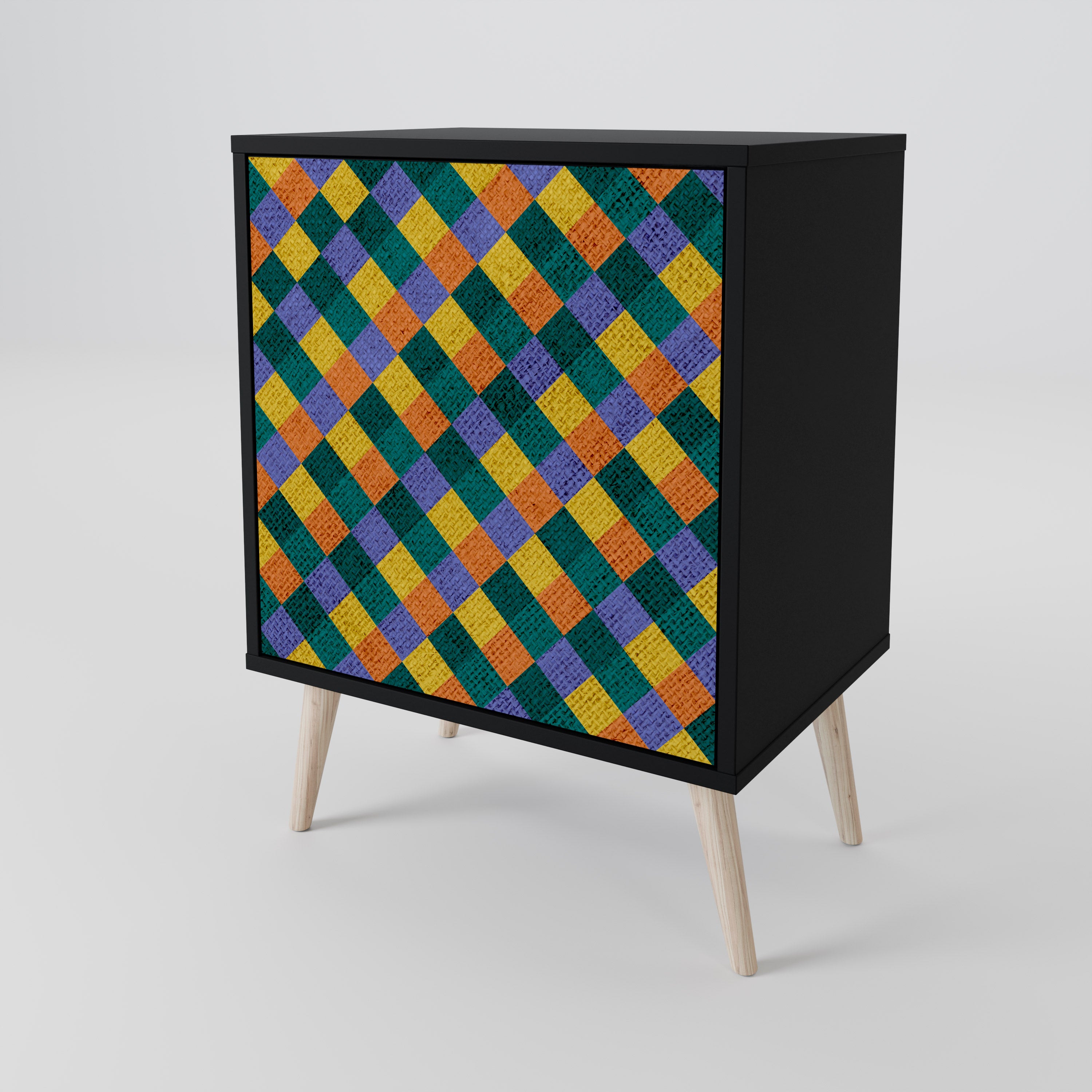 PAINTED SQUARES MIX Sideboard mit 1 Tür in Schwarz