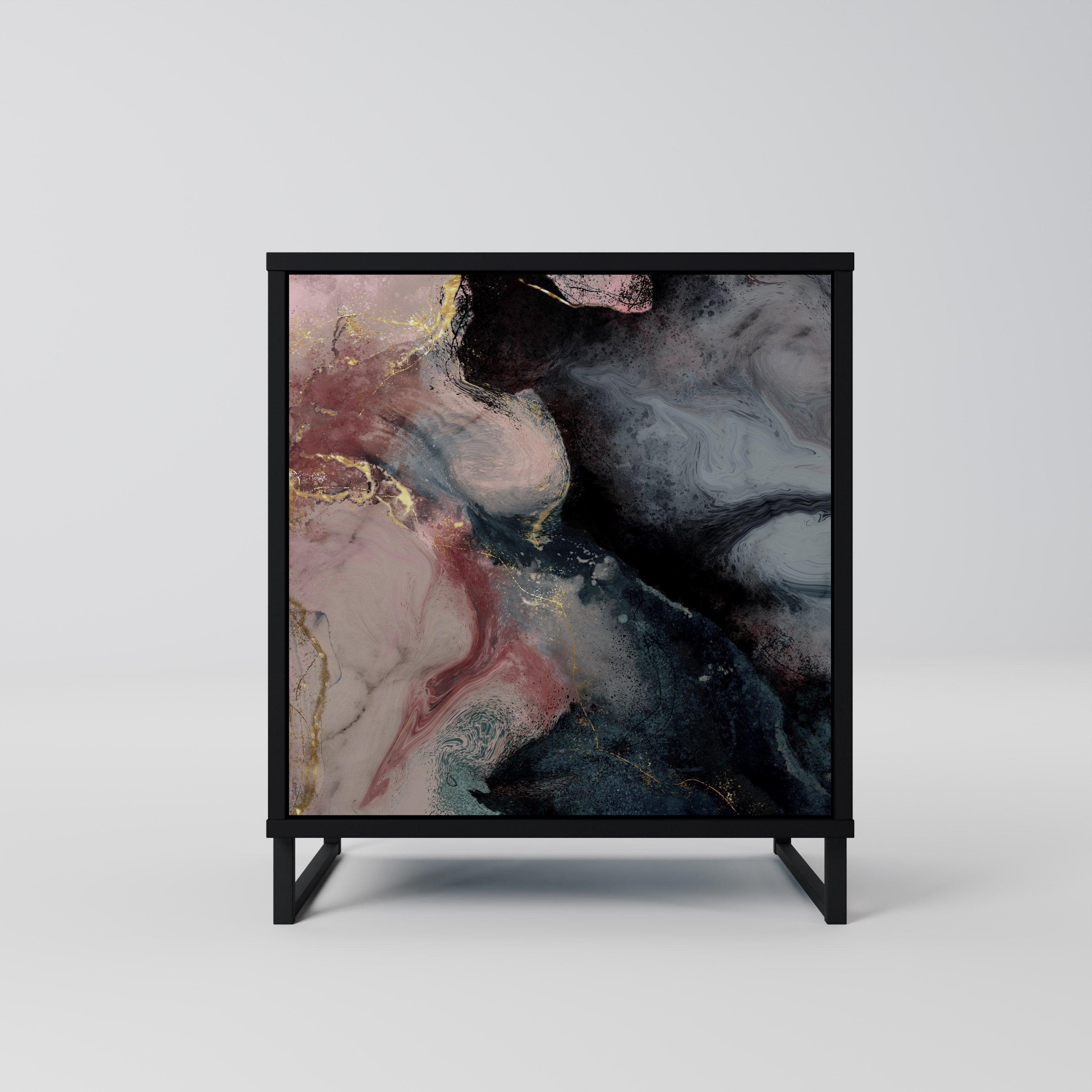 GILDED SWIRLS Sideboard mit 1 Tür in Schwarz