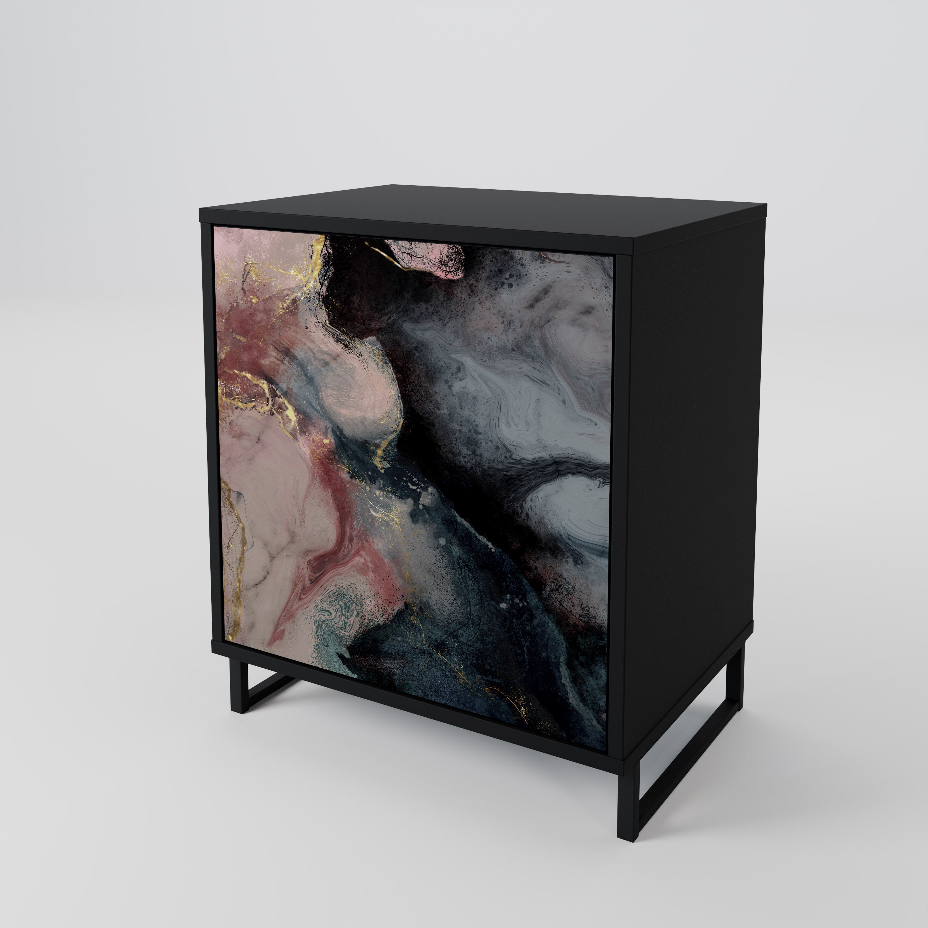 GILDED SWIRLS Sideboard mit 1 Tür in Schwarz