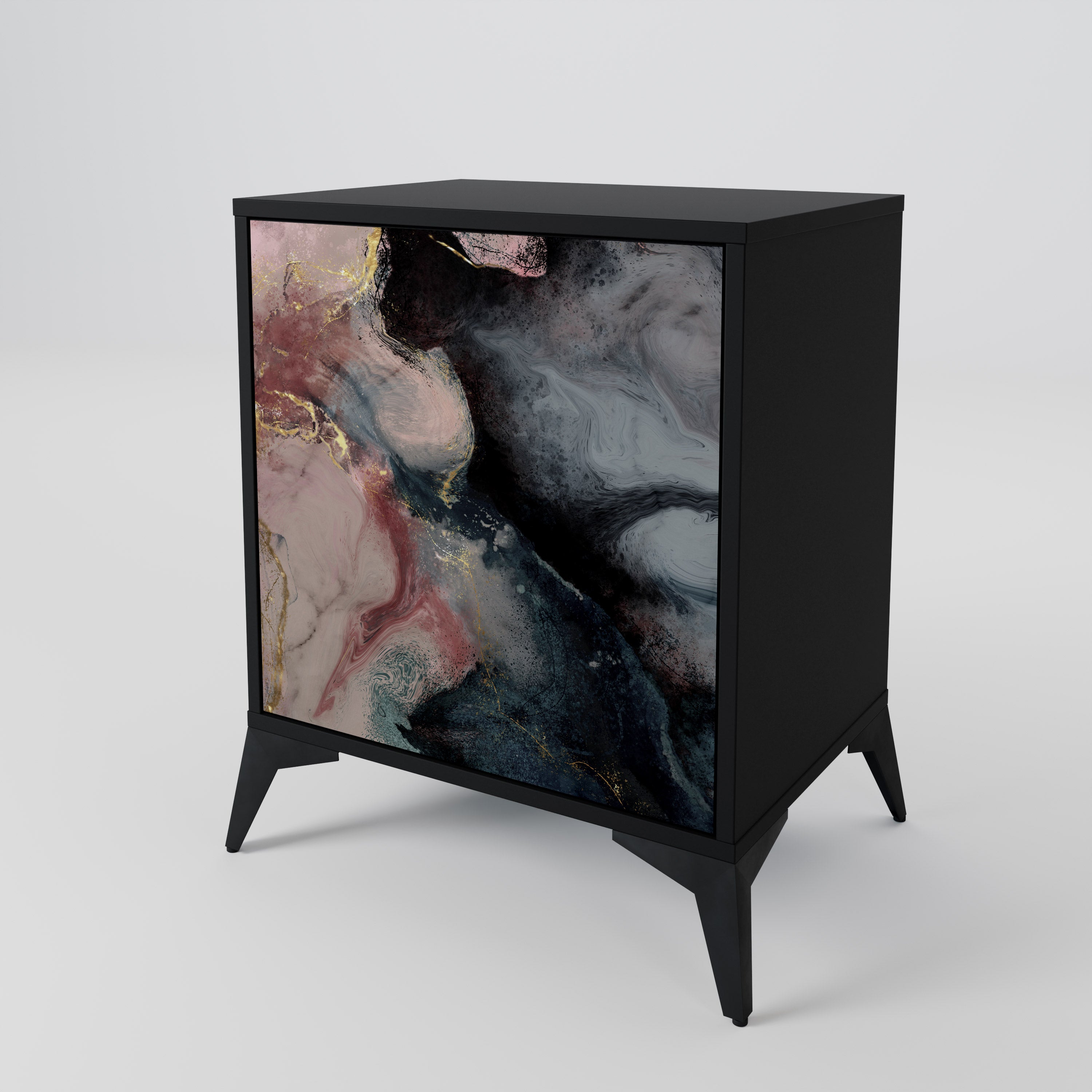 GILDED SWIRLS Sideboard mit 1 Tür in Schwarz