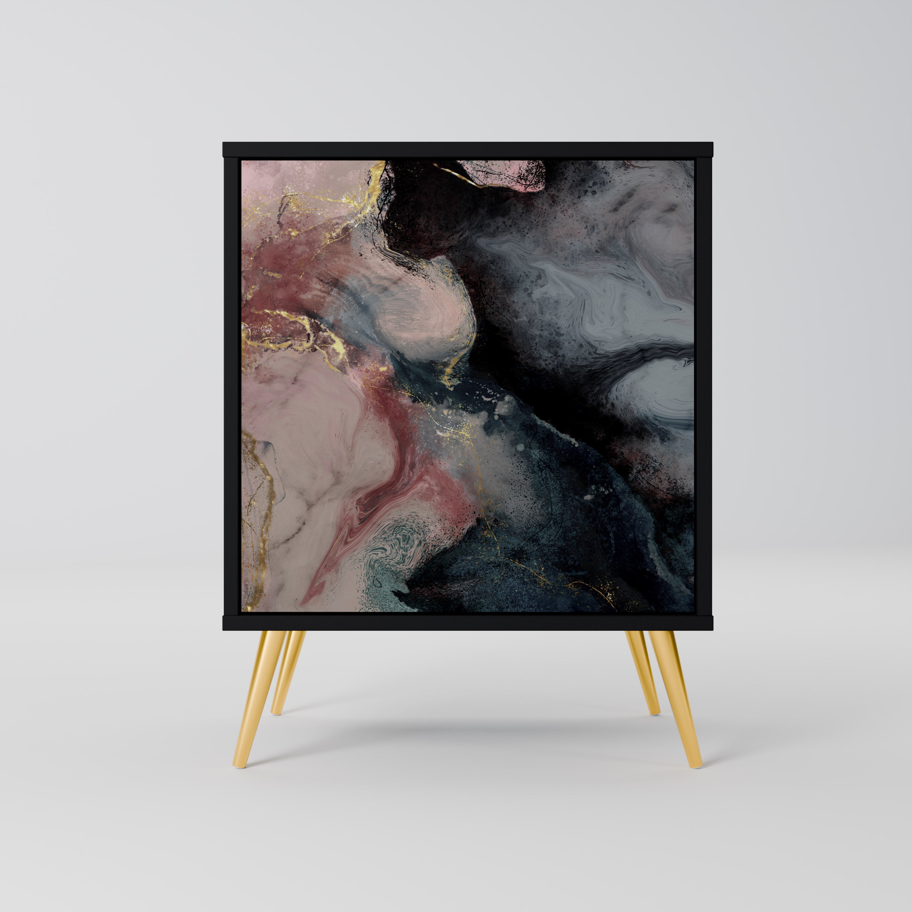 GILDED SWIRLS Sideboard mit 1 Tür in Schwarz