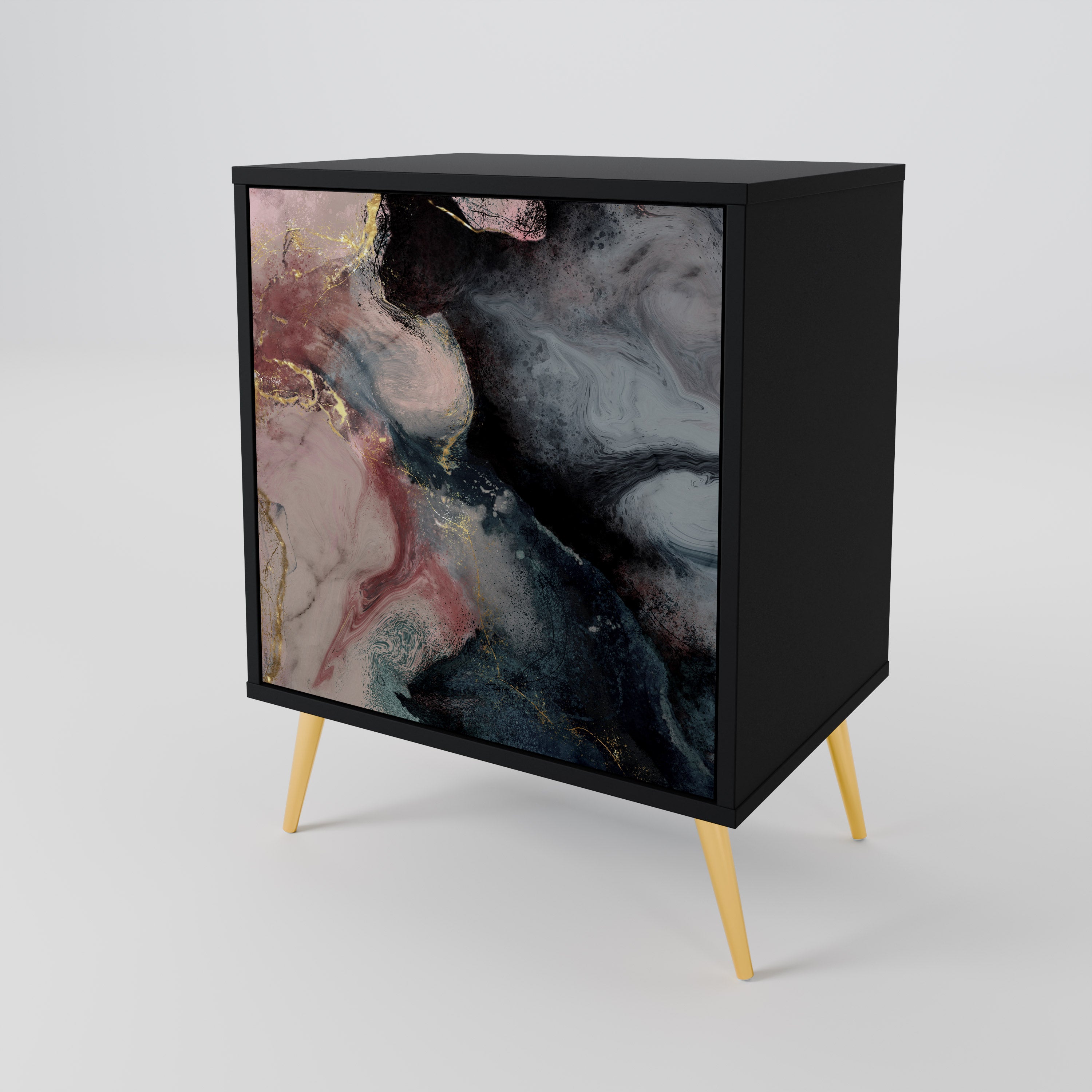 GILDED SWIRLS Sideboard mit 1 Tür in Schwarz