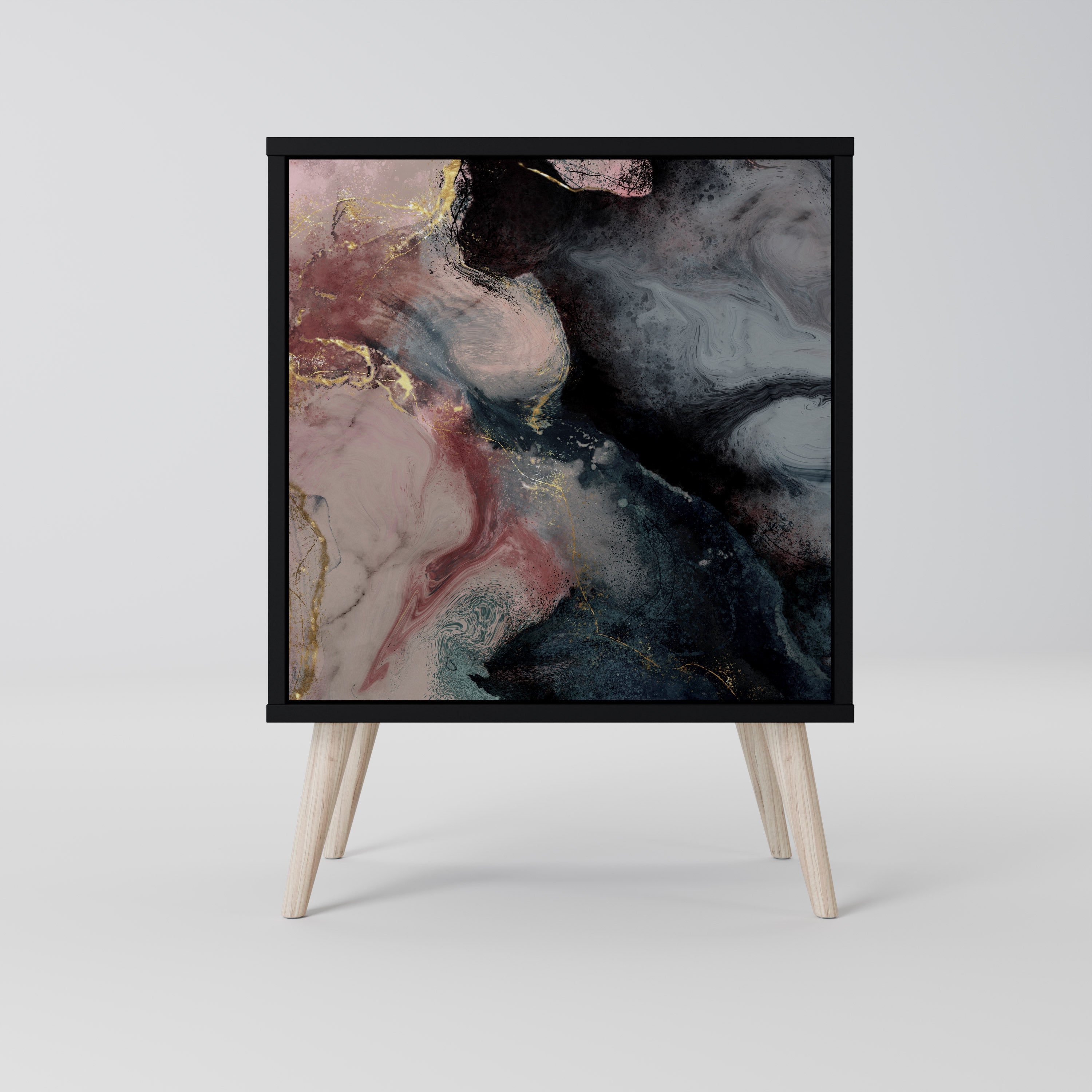 GILDED SWIRLS Sideboard mit 1 Tür in Schwarz