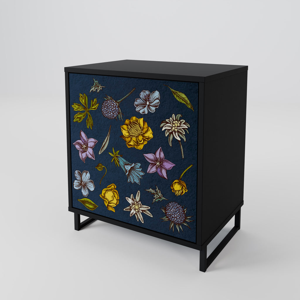 FLOWERS ON NAVY BLUE Sideboard mit 1 Tür in Schwarz